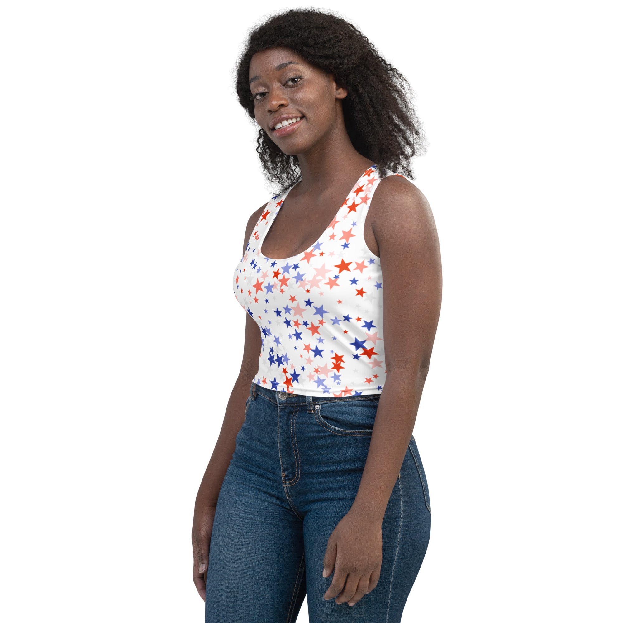 Women's Red White Blue Star Buttery Soft Crop Top- Quick-Drying UPF 50+ Stretch Top