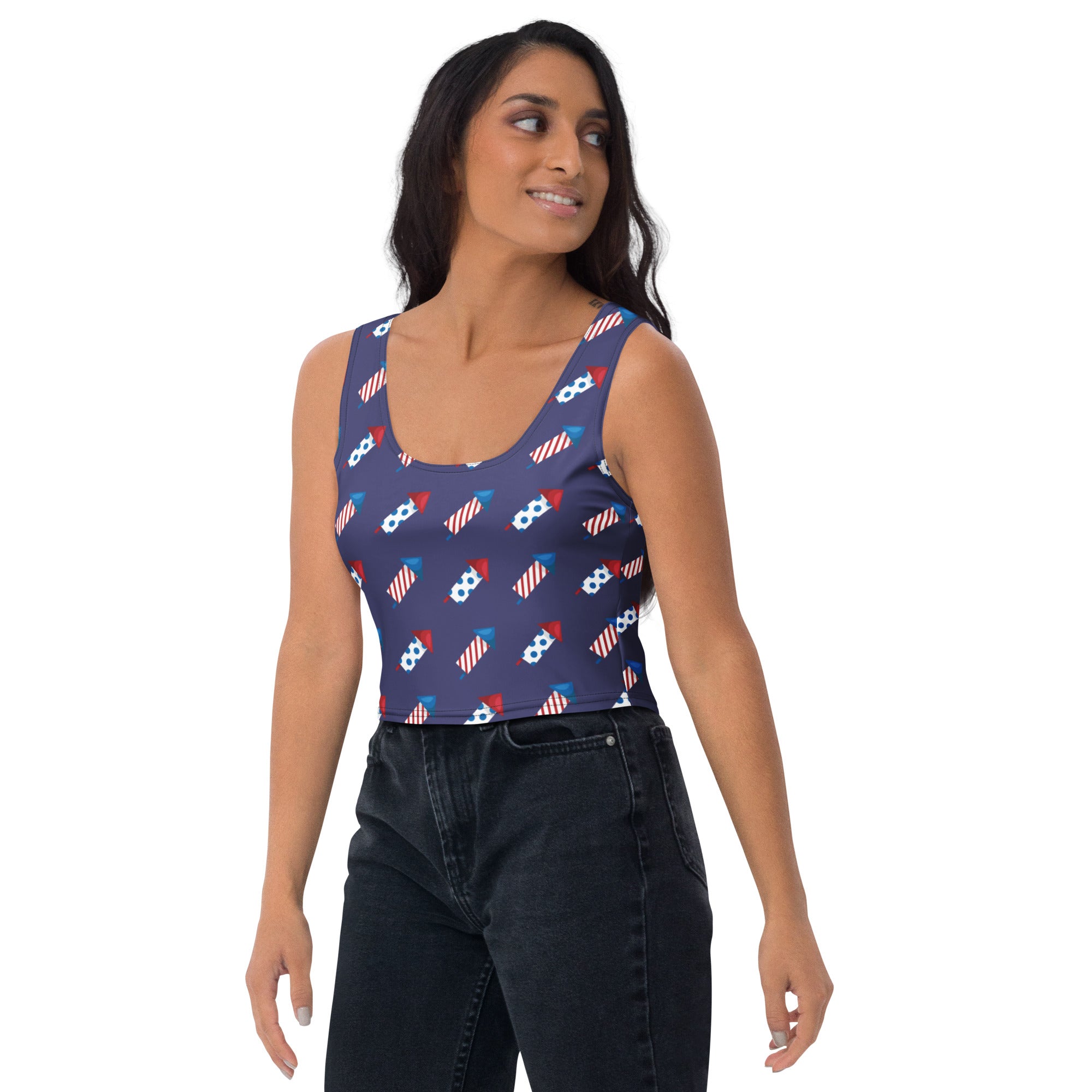 Women's Firework Rockets 4th of July Buttery Soft Crop Top- Quick-Drying UPF 50+ Stretch Top
