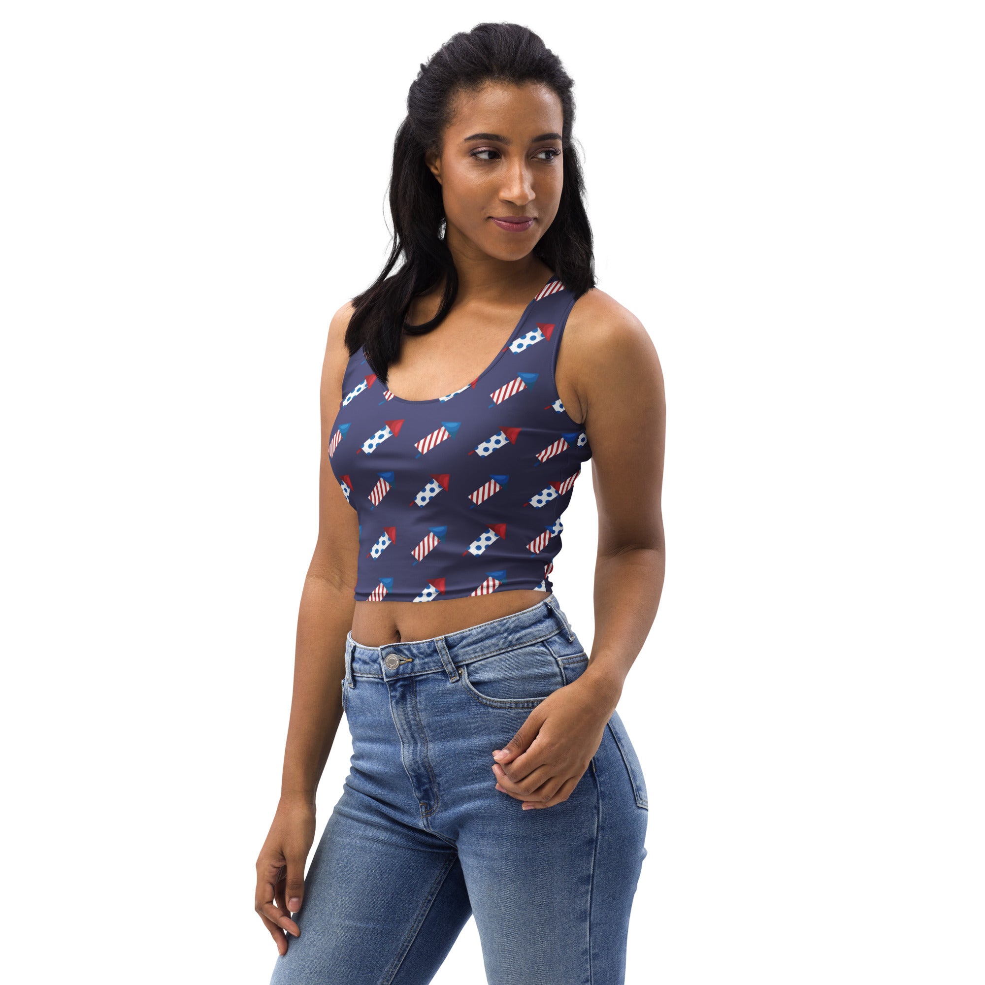 Women's Firework Rockets 4th of July Buttery Soft Crop Top- Quick-Drying UPF 50+ Stretch Top