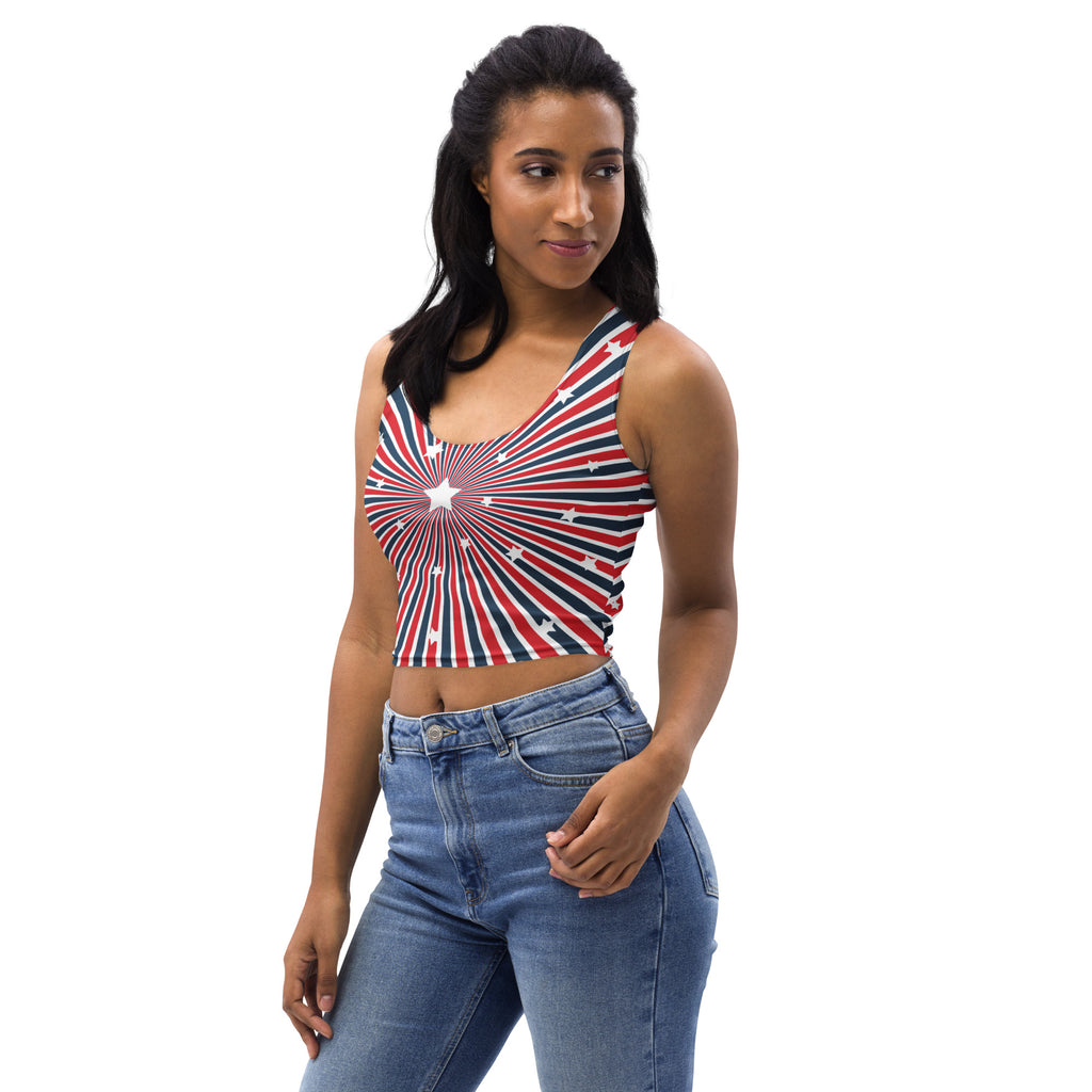 Women's Patriotic Starburst Buttery Soft Crop Top- Quick-Drying UPF 50+ Stretch Top