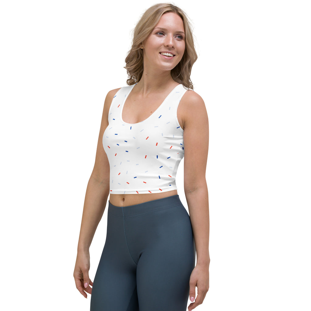 Women's Patriotic Confetti Buttery Soft Crop Top- Quick-Drying UPF 50+ Stretch Top
