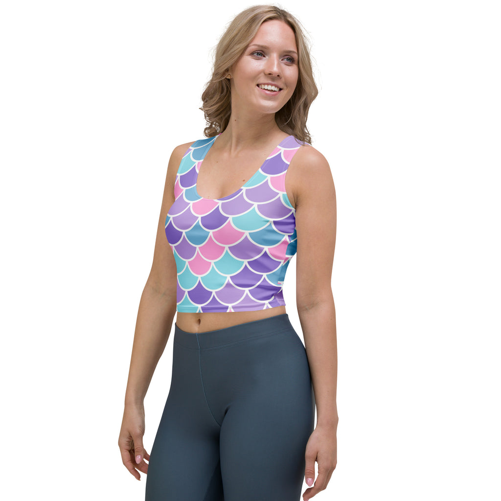 Women's Mermaid Scale Buttery Soft Crop Top- Quick-Drying UPF 50+ Stretch Top