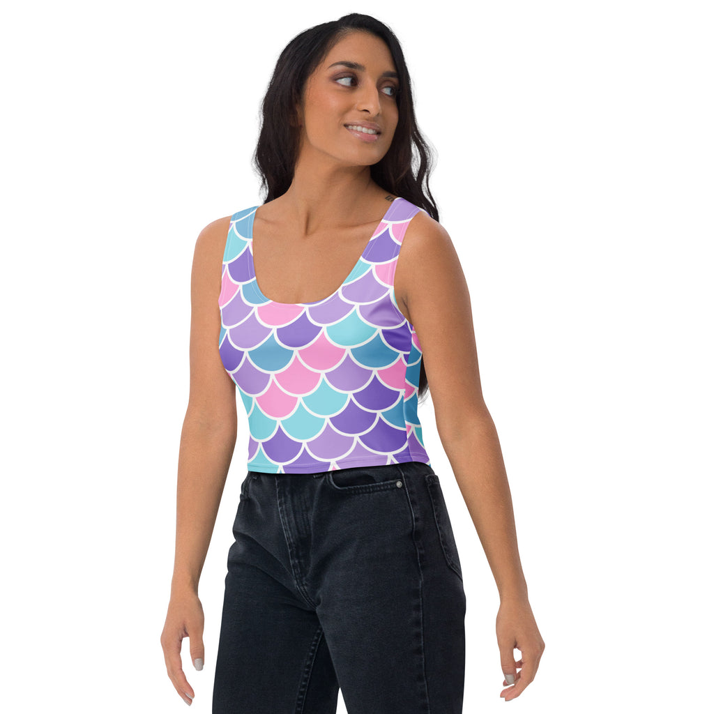 Women's Mermaid Scale Buttery Soft Crop Top- Quick-Drying UPF 50+ Stretch Top