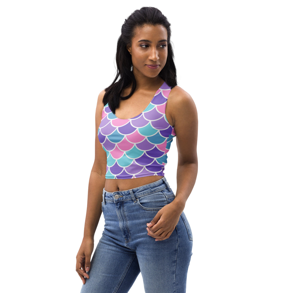 Women's Mermaid Scale Buttery Soft Crop Top- Quick-Drying UPF 50+ Stretch Top