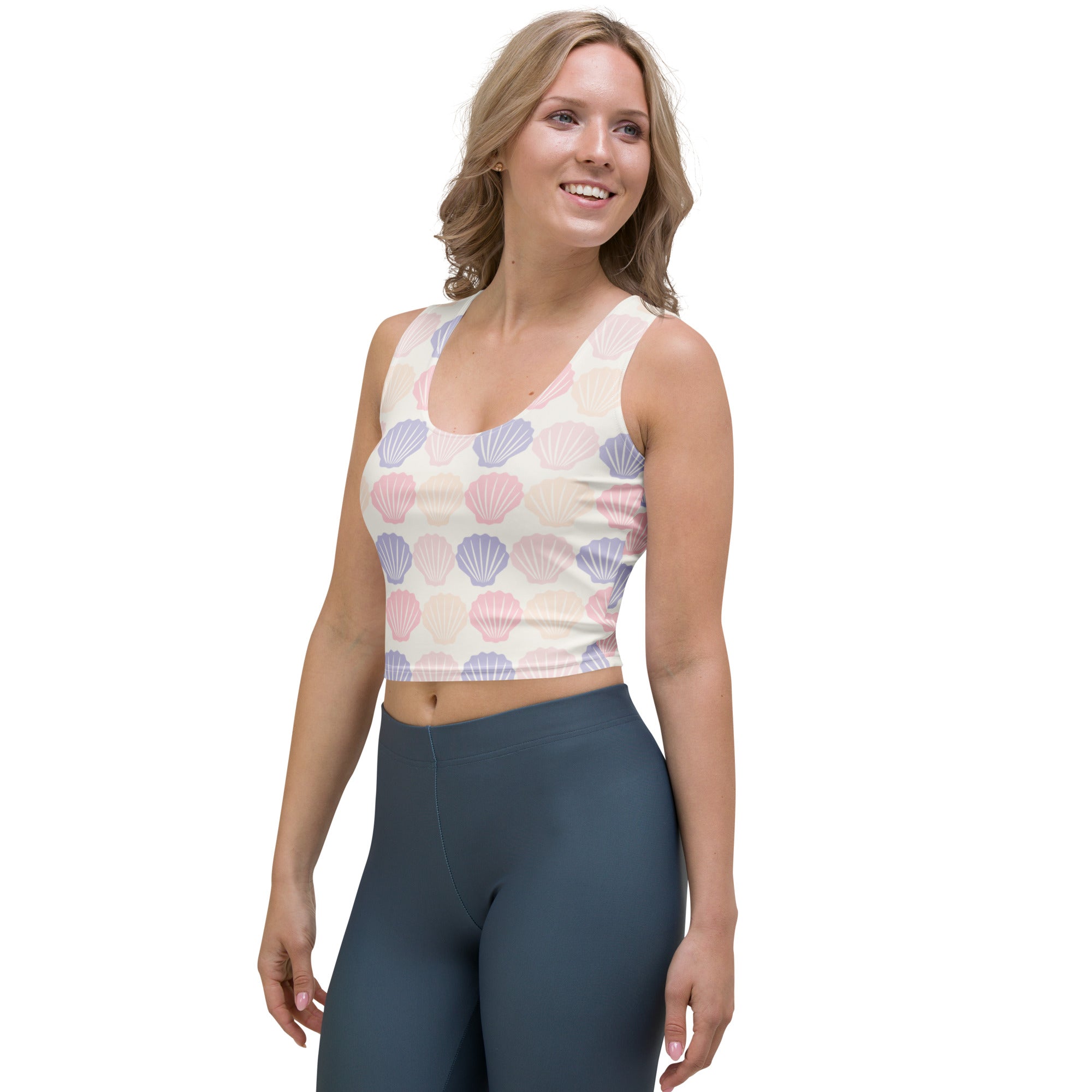 Women's Pastel Seashell Buttery Soft Crop Top- Quick-Drying UPF 50+ Stretch Top