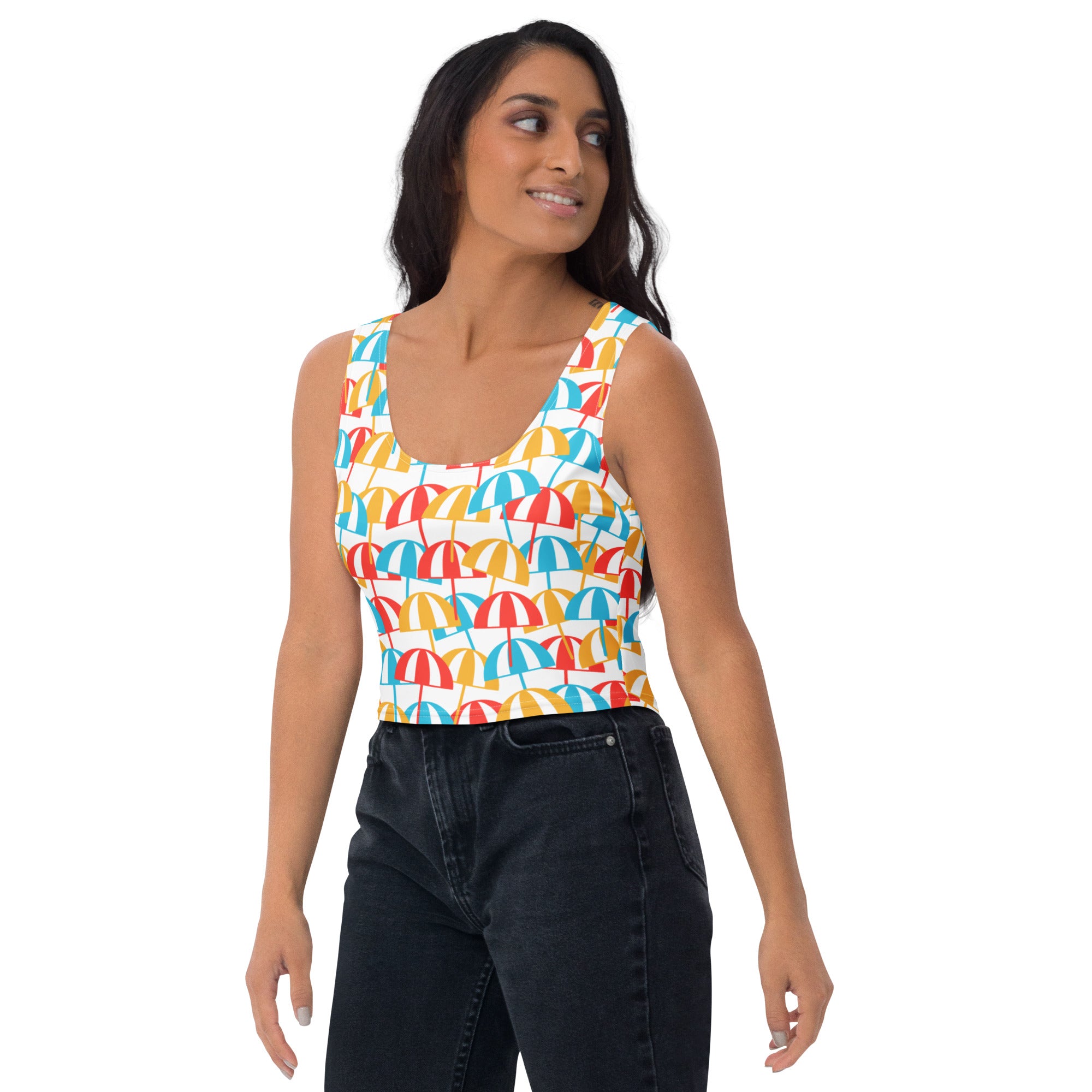 Women's Beach Umbrella Buttery Soft Crop Top- Quick-Drying UPF 50+ Stretch Top