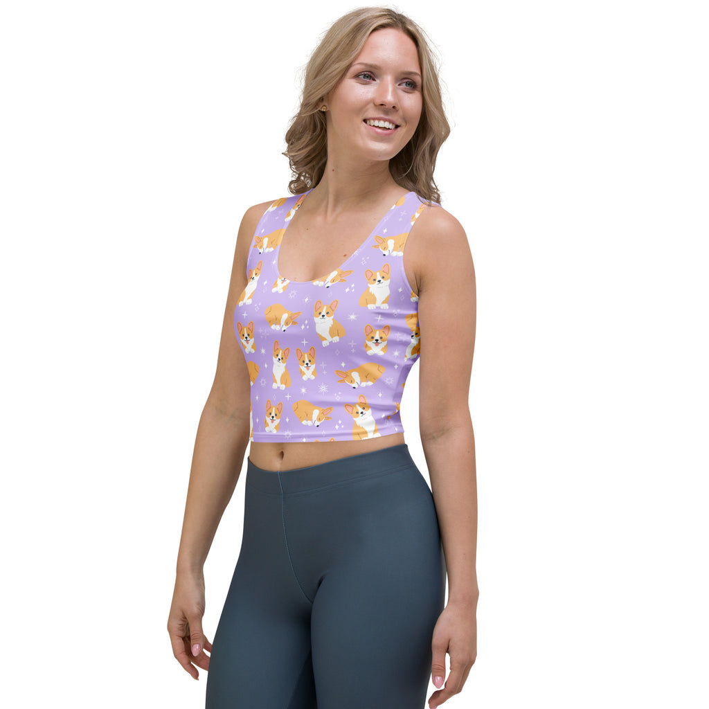 Women's Purple Corgi Dog Buttery Soft Crop Top- Quick-Drying UPF 50+ Stretch Top