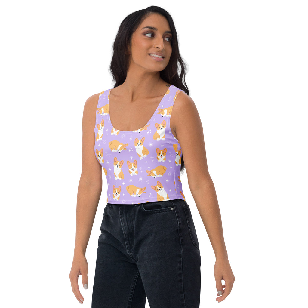Women's Purple Corgi Dog Buttery Soft Crop Top- Quick-Drying UPF 50+ Stretch Top