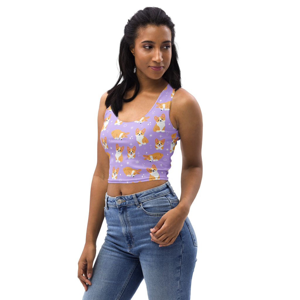 Women's Purple Corgi Dog Buttery Soft Crop Top- Quick-Drying UPF 50+ Stretch Top