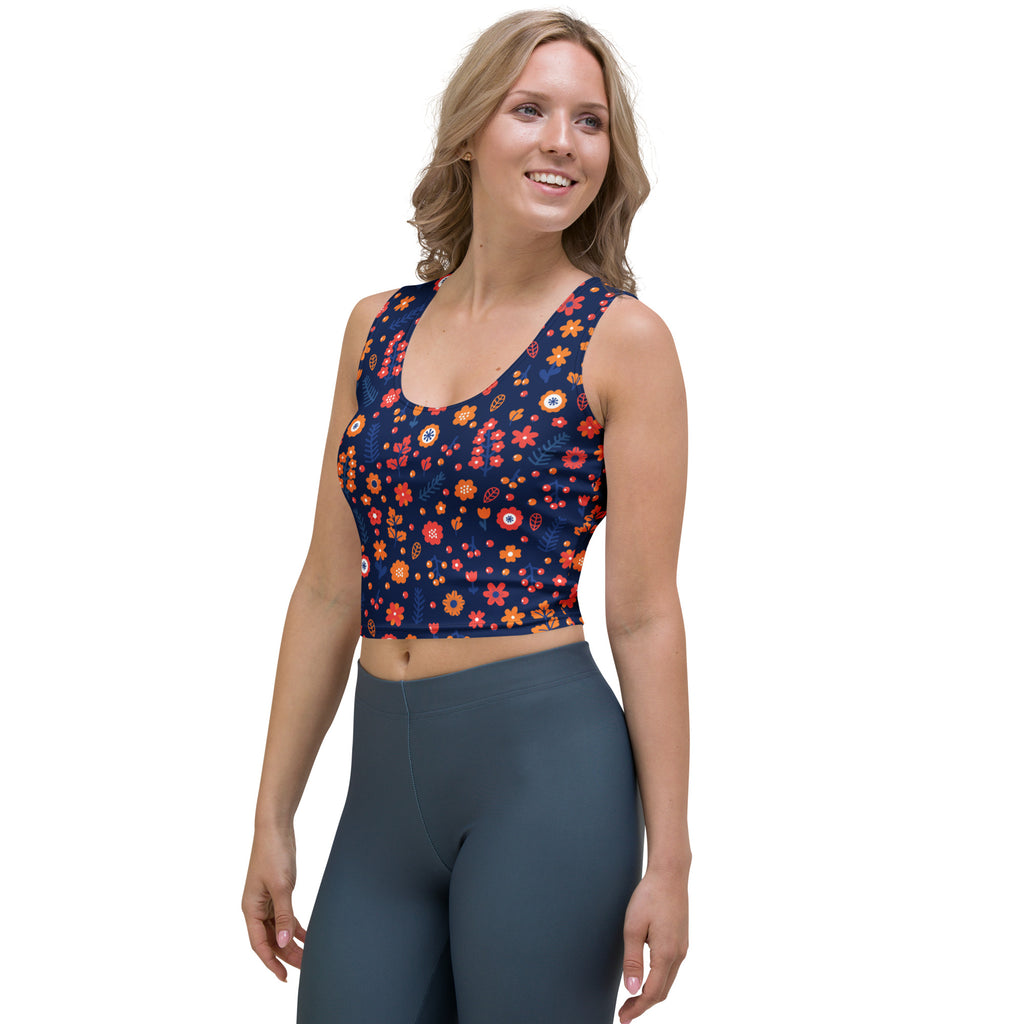 Women's Navy Floral Buttery Soft Crop Top- Quick-Drying UPF 50+ Stretch Top