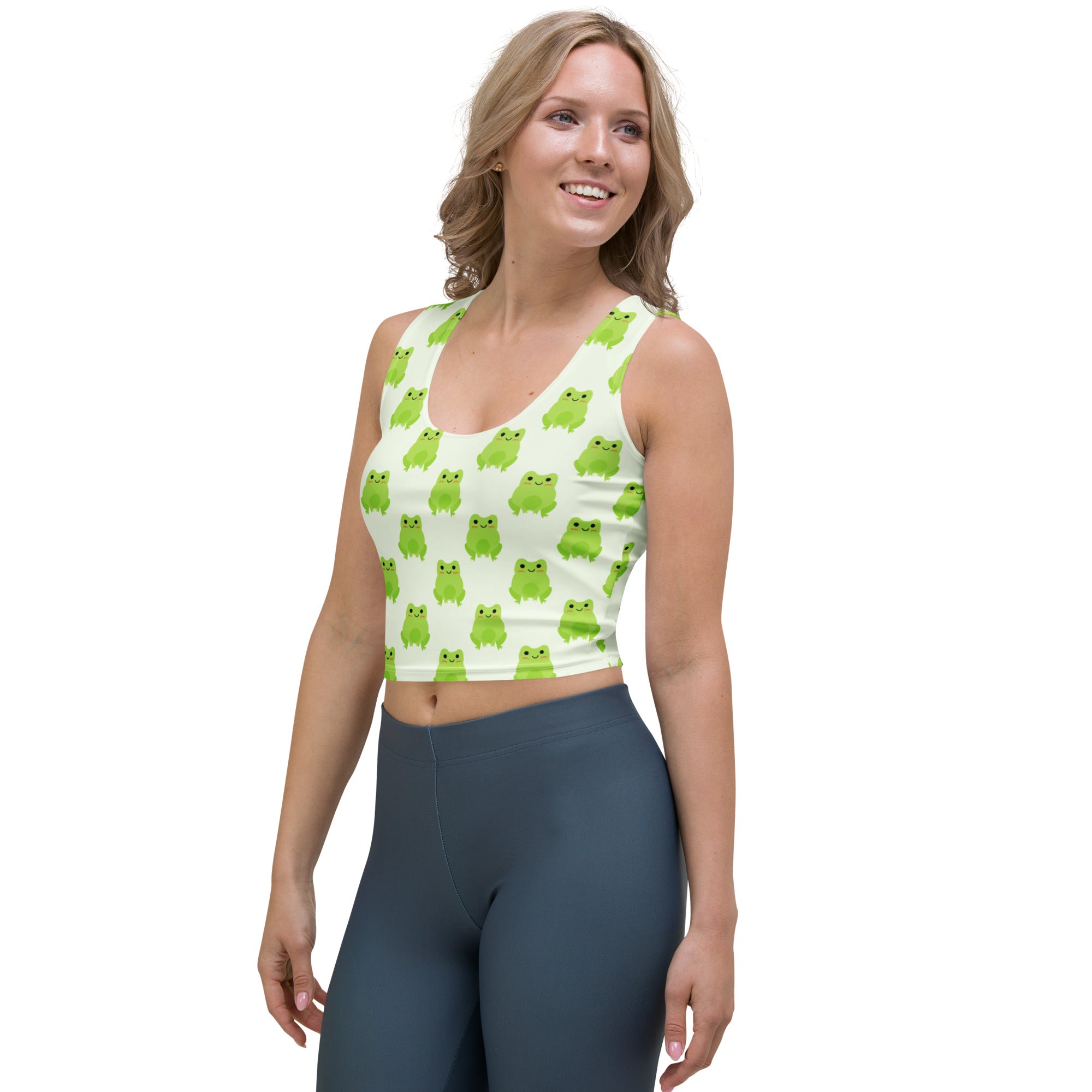 Women's Green Frog Buttery Soft Crop Top- Quick-Drying UPF 50+ Stretch Top