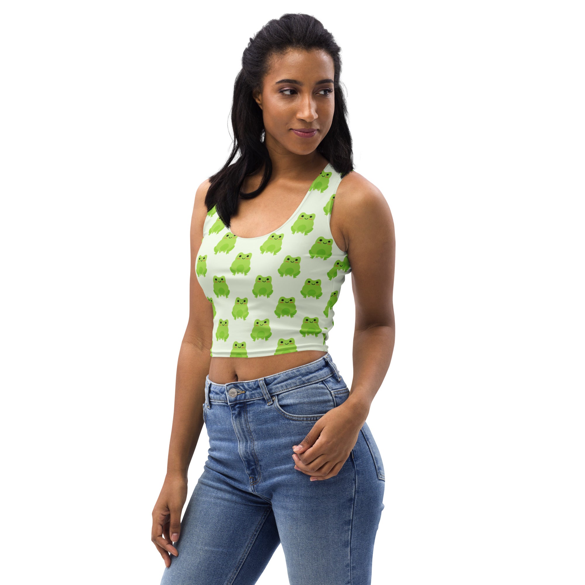 Women's Green Frog Buttery Soft Crop Top- Quick-Drying UPF 50+ Stretch Top