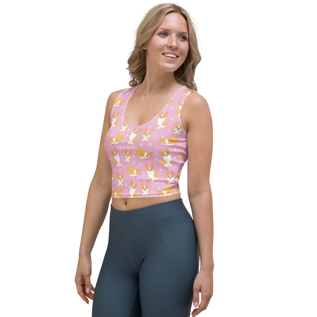 Women's Pink Corgi Dog Buttery Soft Crop Top- Quick-Drying UPF 50+ Stretch Top