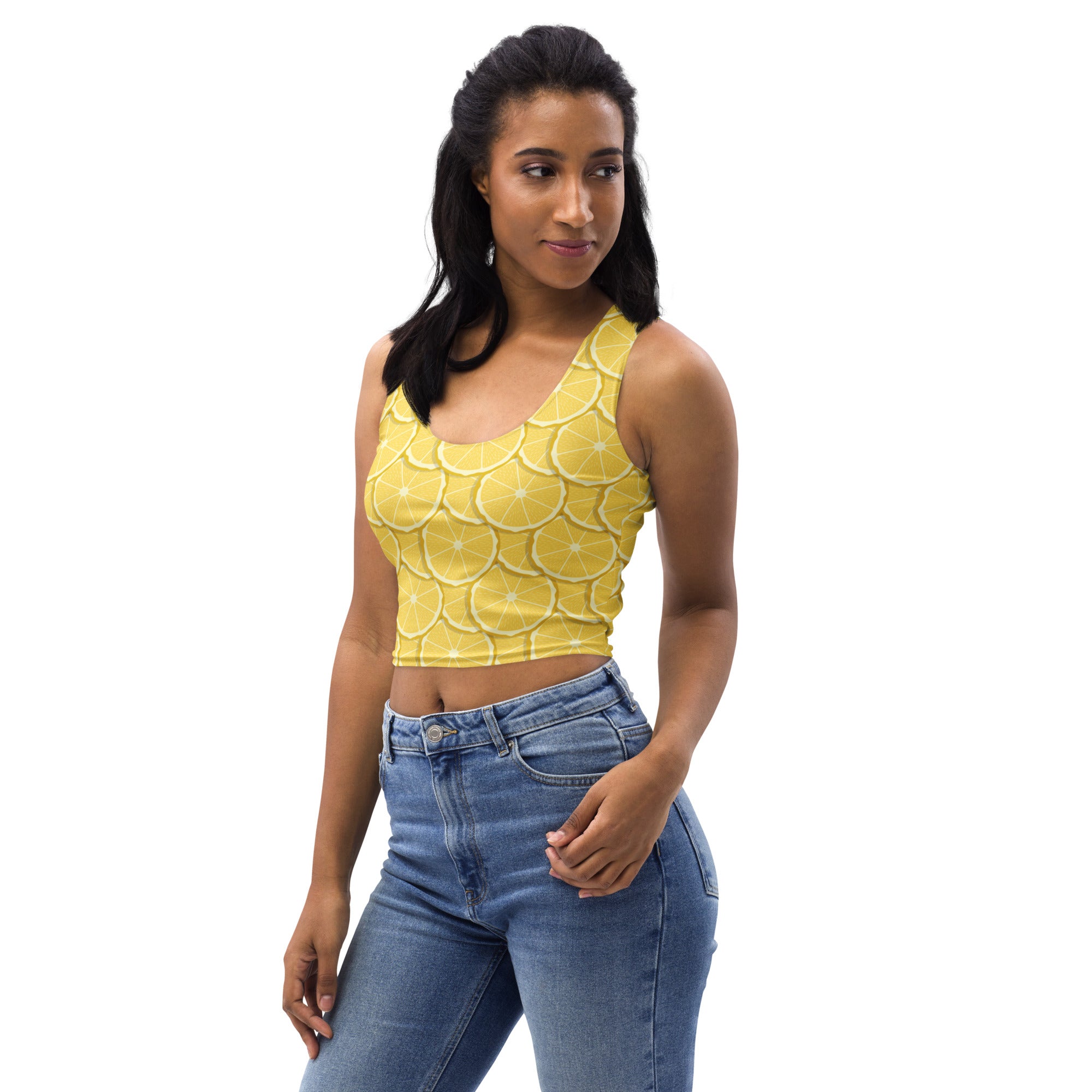 Women's Lemon Slice Buttery Soft Crop Top- Quick-Drying UPF 50+ Stretch Top
