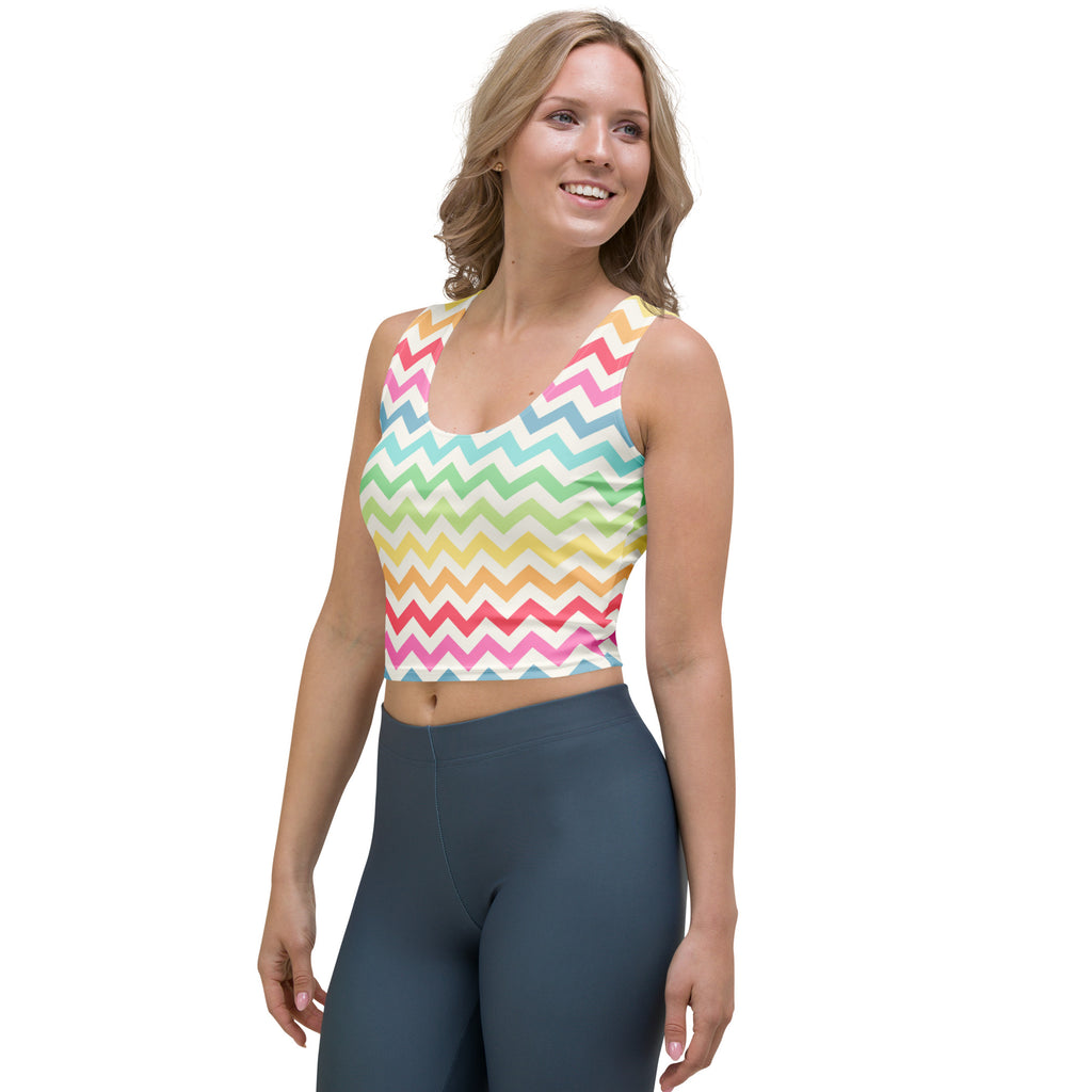 Women's Colorful Chevron Stripe Buttery Soft Crop Top- Quick-Drying UPF 50+ Stretch Top