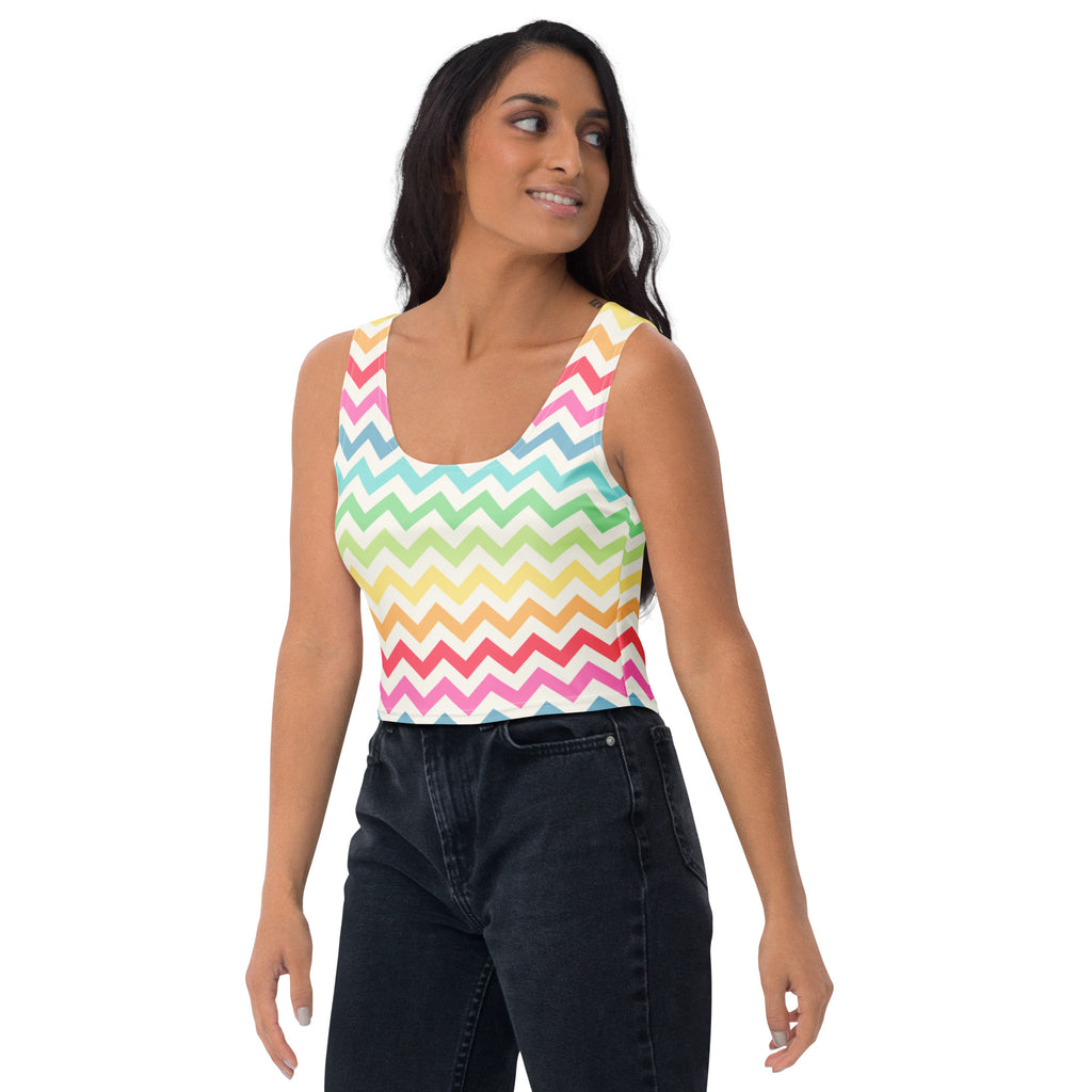 Women's Colorful Chevron Stripe Buttery Soft Crop Top- Quick-Drying UPF 50+ Stretch Top
