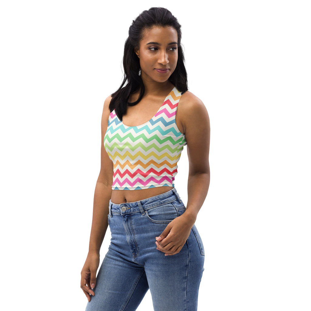 Women's Colorful Chevron Stripe Buttery Soft Crop Top- Quick-Drying UPF 50+ Stretch Top