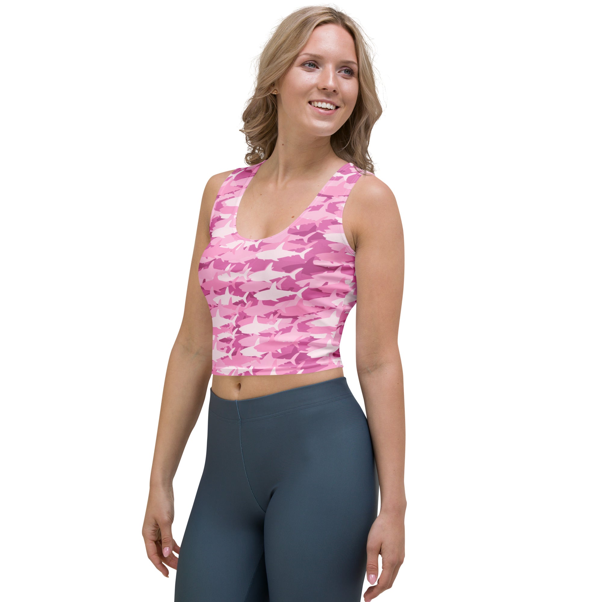 Women's Pink Shark Camouflage Buttery Soft Crop Top- Quick-Drying UPF 50+ Stretch Top