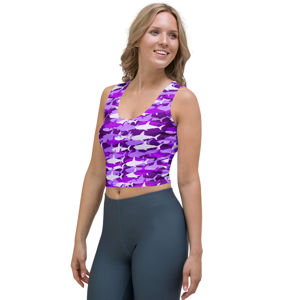 Women's Purple Shark Camouflage Buttery Soft Crop Top- Quick-Drying UPF 50+ Stretch Top