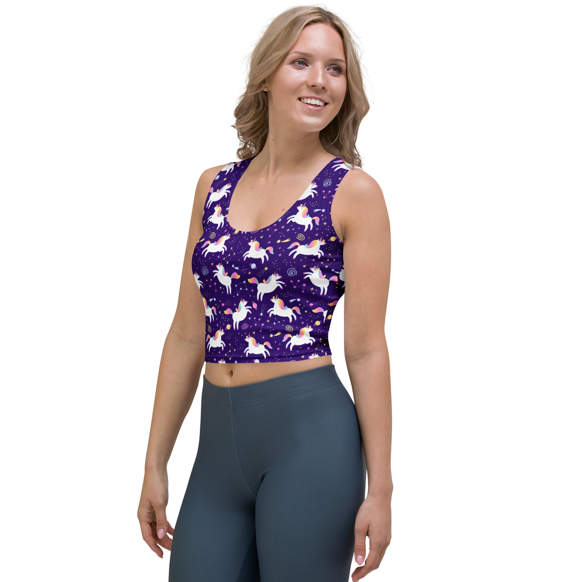 Women's Unicorn Galaxy Buttery Soft Crop Top- Quick-Drying UPF 50+ Stretch Top