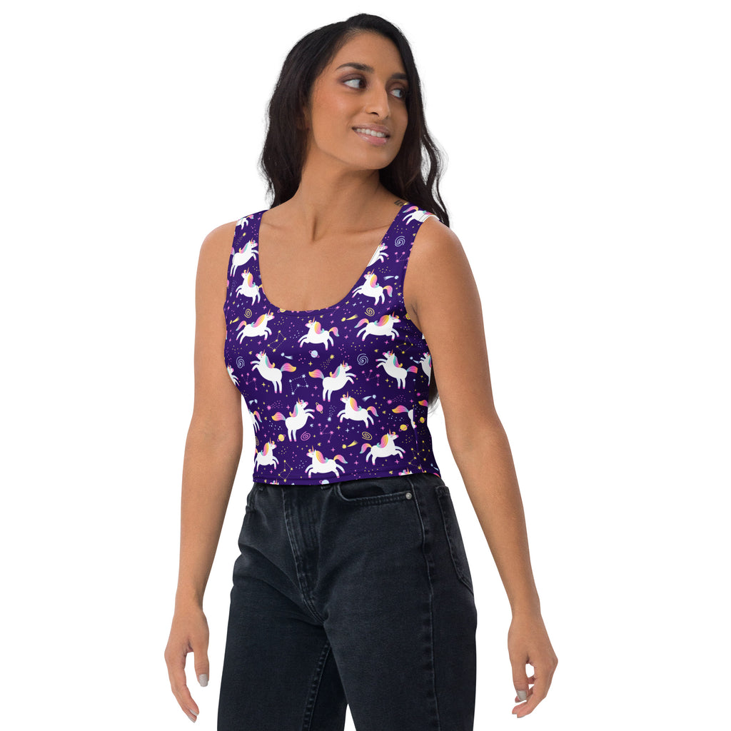 Women's Unicorn Galaxy Buttery Soft Crop Top- Quick-Drying UPF 50+ Stretch Top