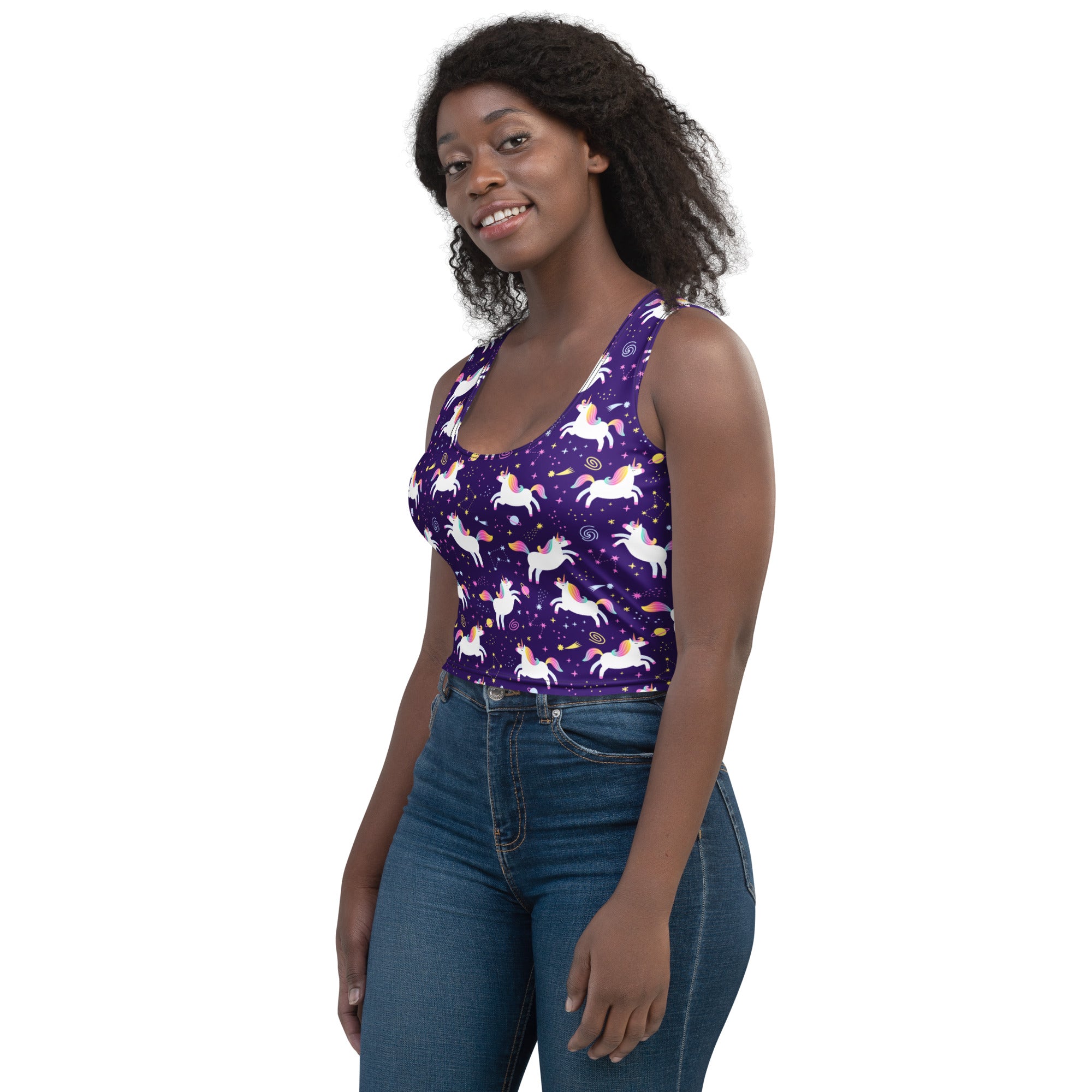 Women's Unicorn Galaxy Buttery Soft Crop Top- Quick-Drying UPF 50+ Stretch Top