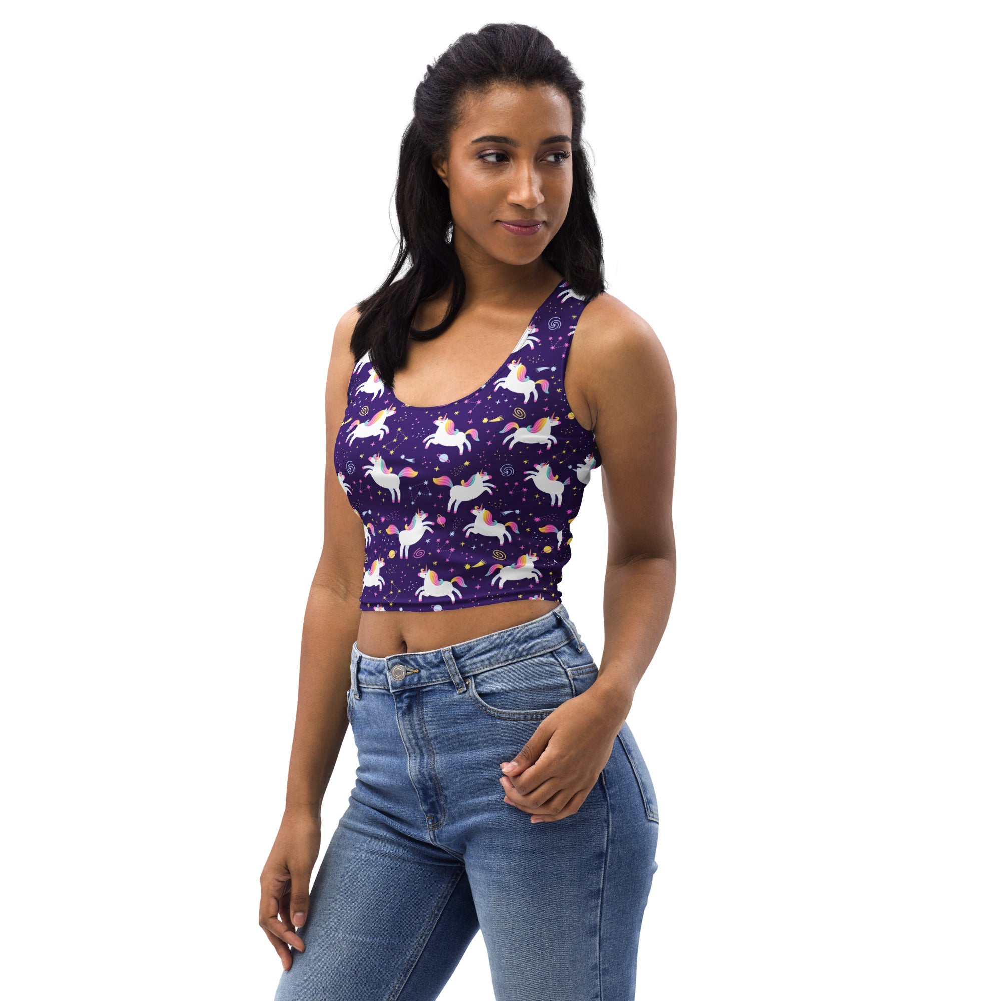 Women's Unicorn Galaxy Buttery Soft Crop Top- Quick-Drying UPF 50+ Stretch Top