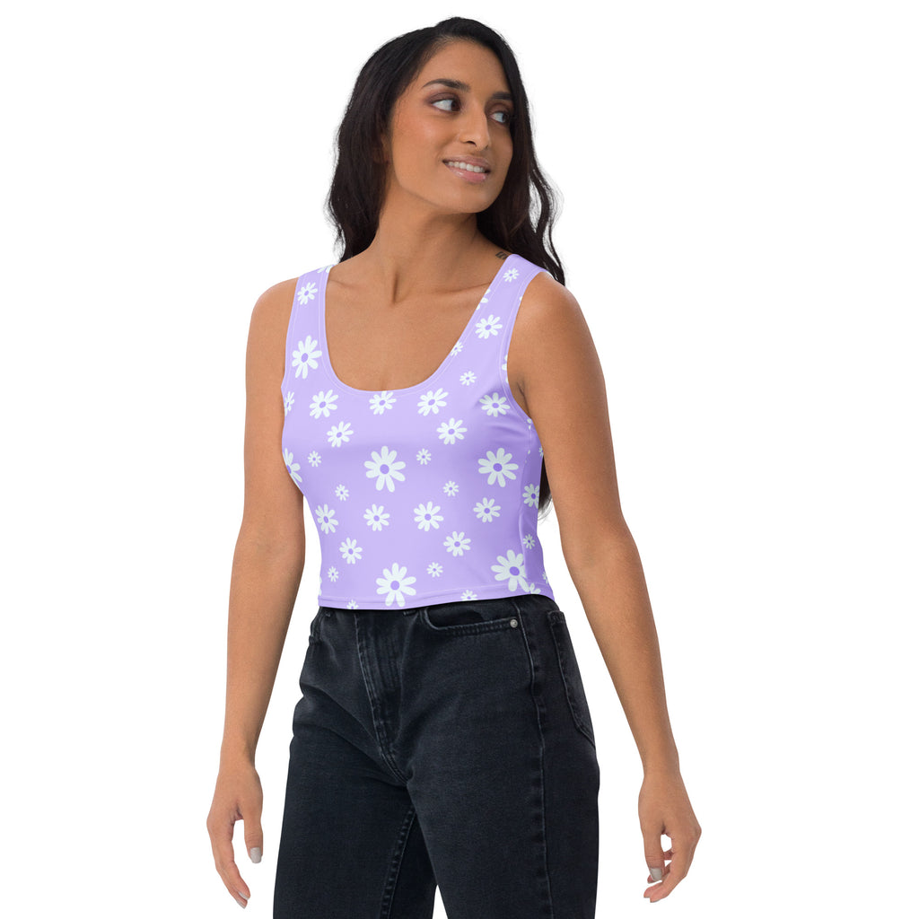 Women's Lavender Daisy Buttery Soft Crop Top- Quick-Drying UPF 50+ Stretch Top