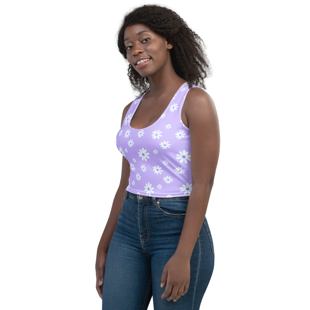 Women's Lavender Daisy Buttery Soft Crop Top- Quick-Drying UPF 50+ Stretch Top