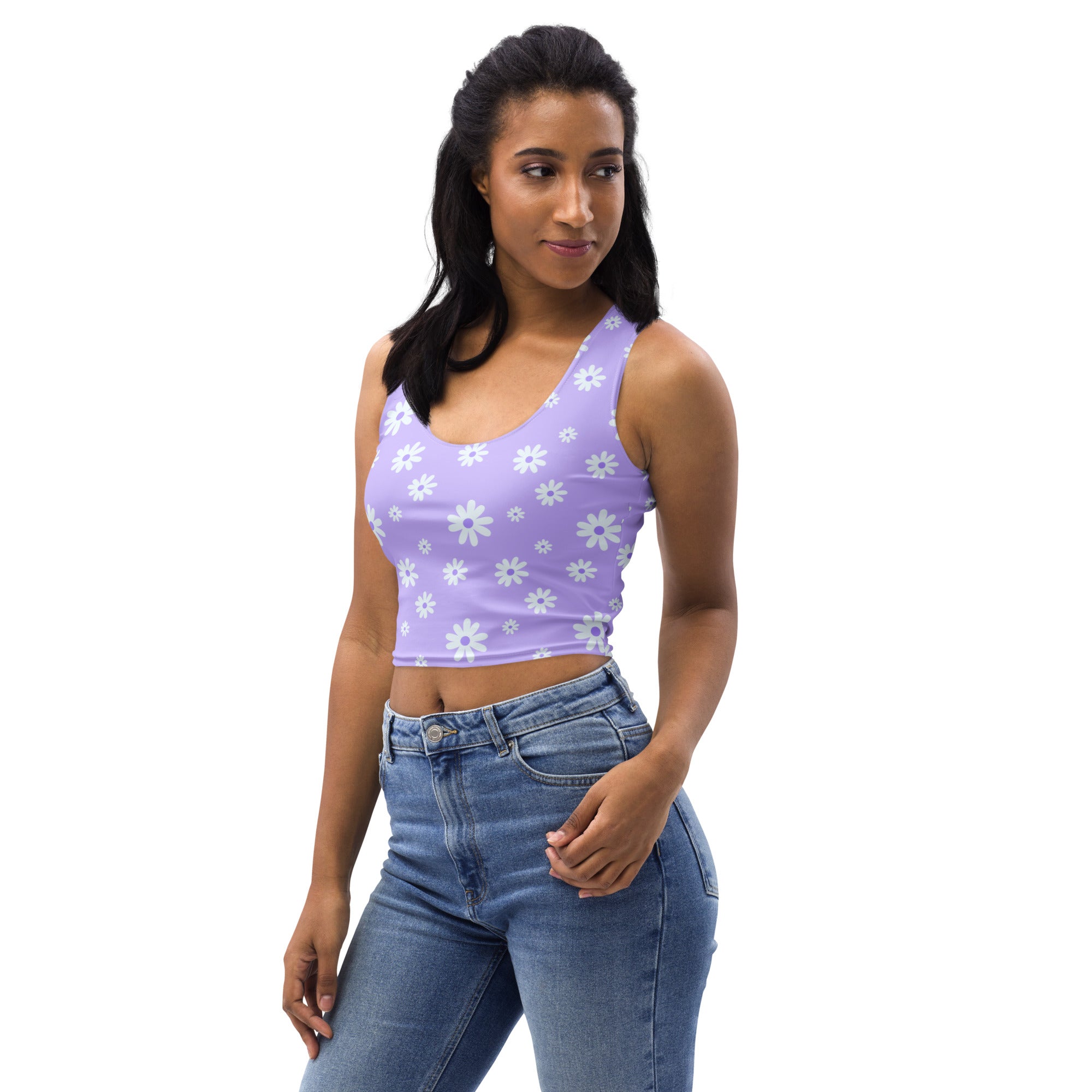 Women's Lavender Daisy Buttery Soft Crop Top- Quick-Drying UPF 50+ Stretch Top