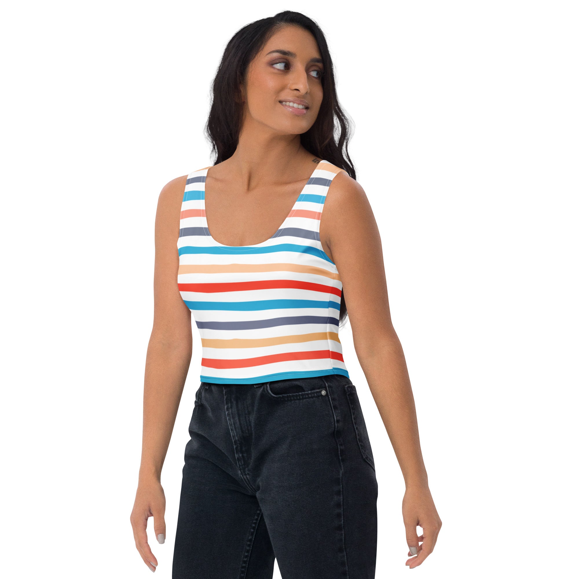 Women's Retro Beach Stripe Buttery Soft Crop Top- Quick-Drying UPF 50+ Stretch Top