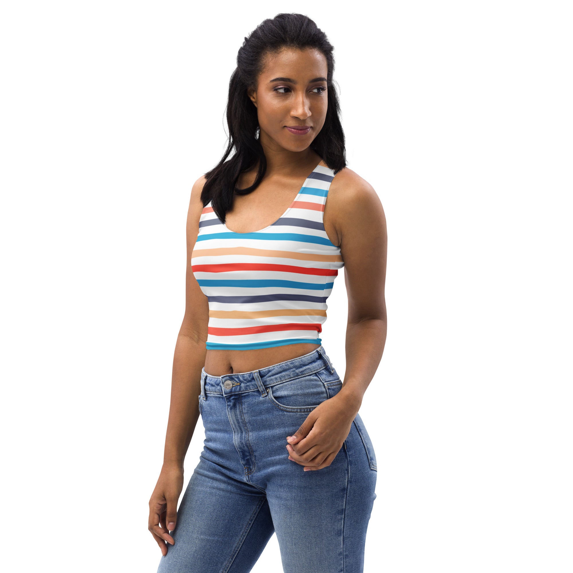 Women's Retro Beach Stripe Buttery Soft Crop Top- Quick-Drying UPF 50+ Stretch Top