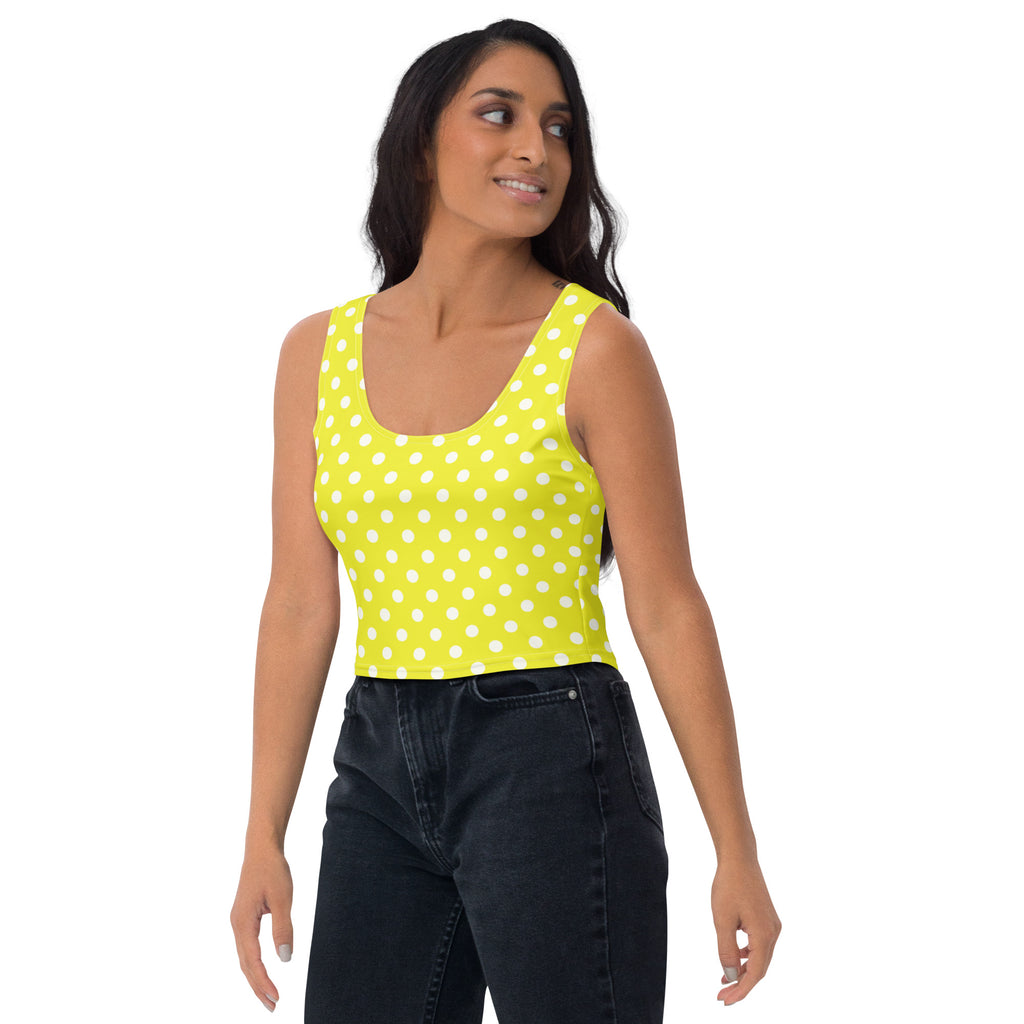 Women's Yellow Polka Dot Buttery Soft Crop Top- Quick-Drying UPF 50+ Stretch Top