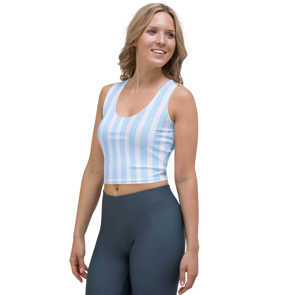 Women's Blue Stripe Buttery Soft Crop Top- Quick-Drying UPF 50+ Stretch Top