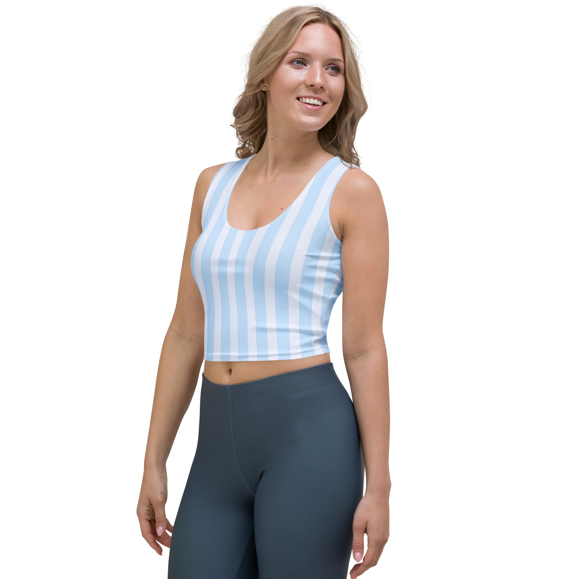 Women's Blue Stripe Buttery Soft Crop Top- Quick-Drying UPF 50+ Stretch Top