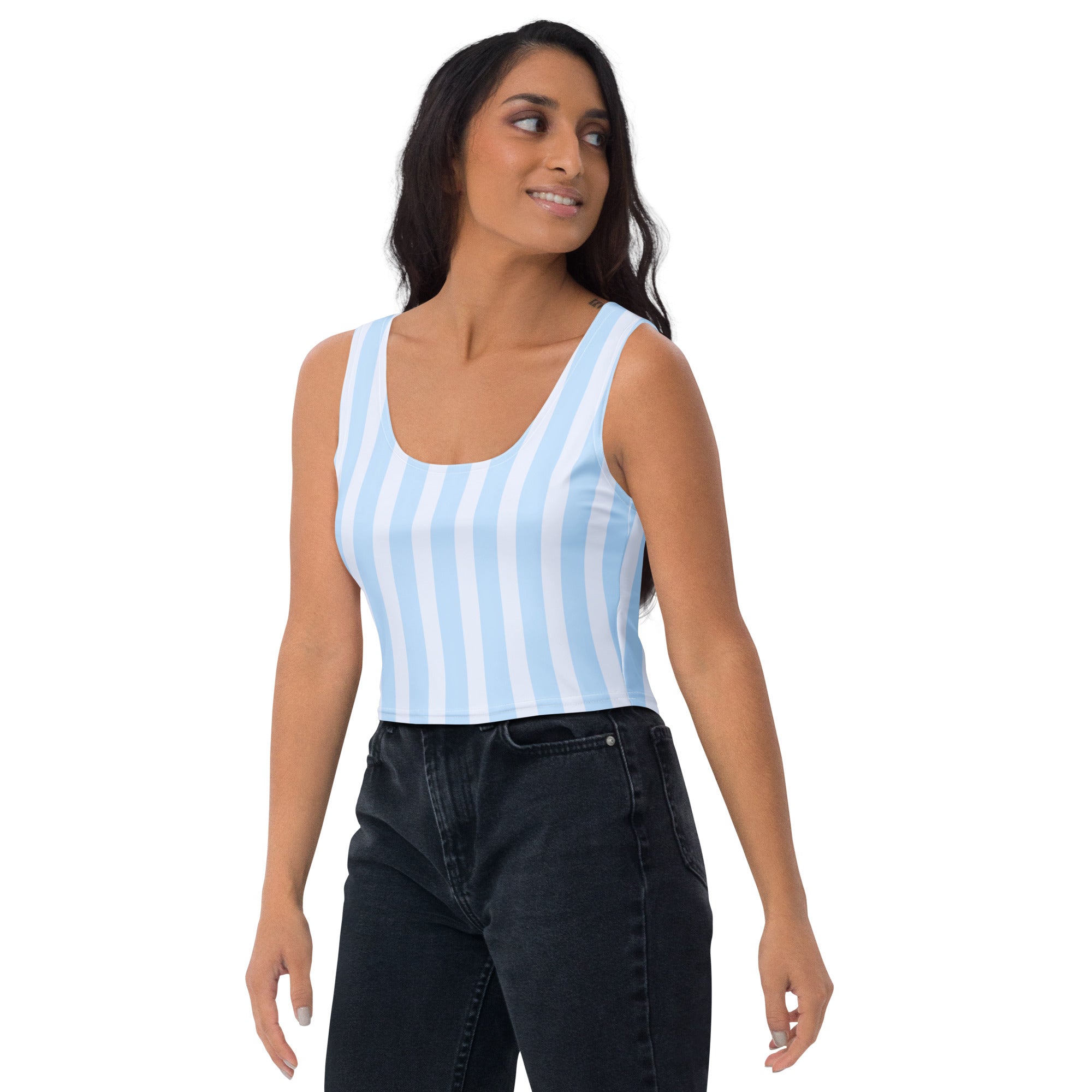 Women's Blue Stripe Buttery Soft Crop Top- Quick-Drying UPF 50+ Stretch Top