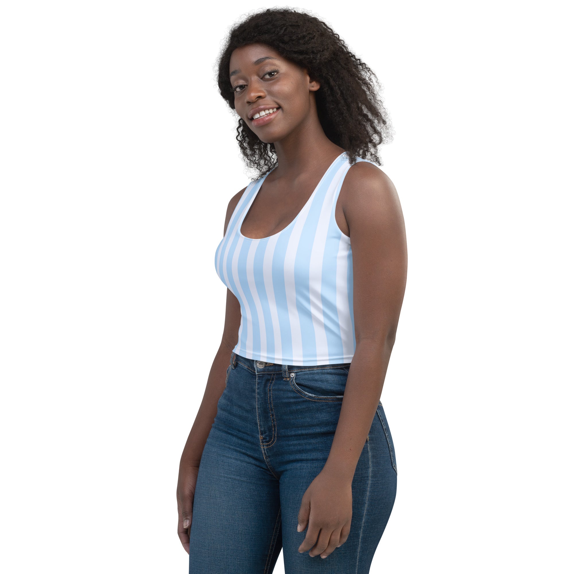 Women's Blue Stripe Buttery Soft Crop Top- Quick-Drying UPF 50+ Stretch Top