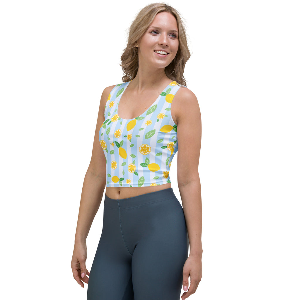 Women's Lemon Stripe Buttery Soft Crop Top- Quick-Drying UPF 50+ Stretch Top