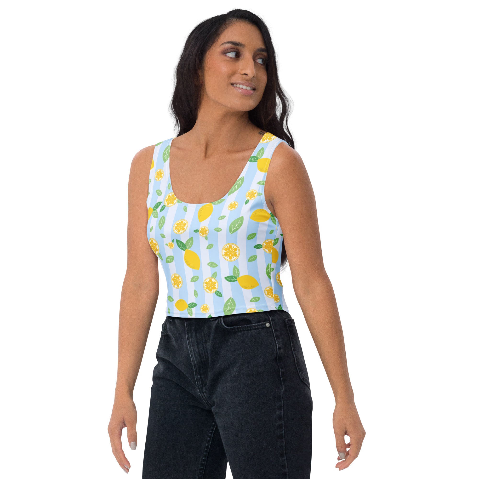 Women's Lemon Stripe Buttery Soft Crop Top- Quick-Drying UPF 50+ Stretch Top