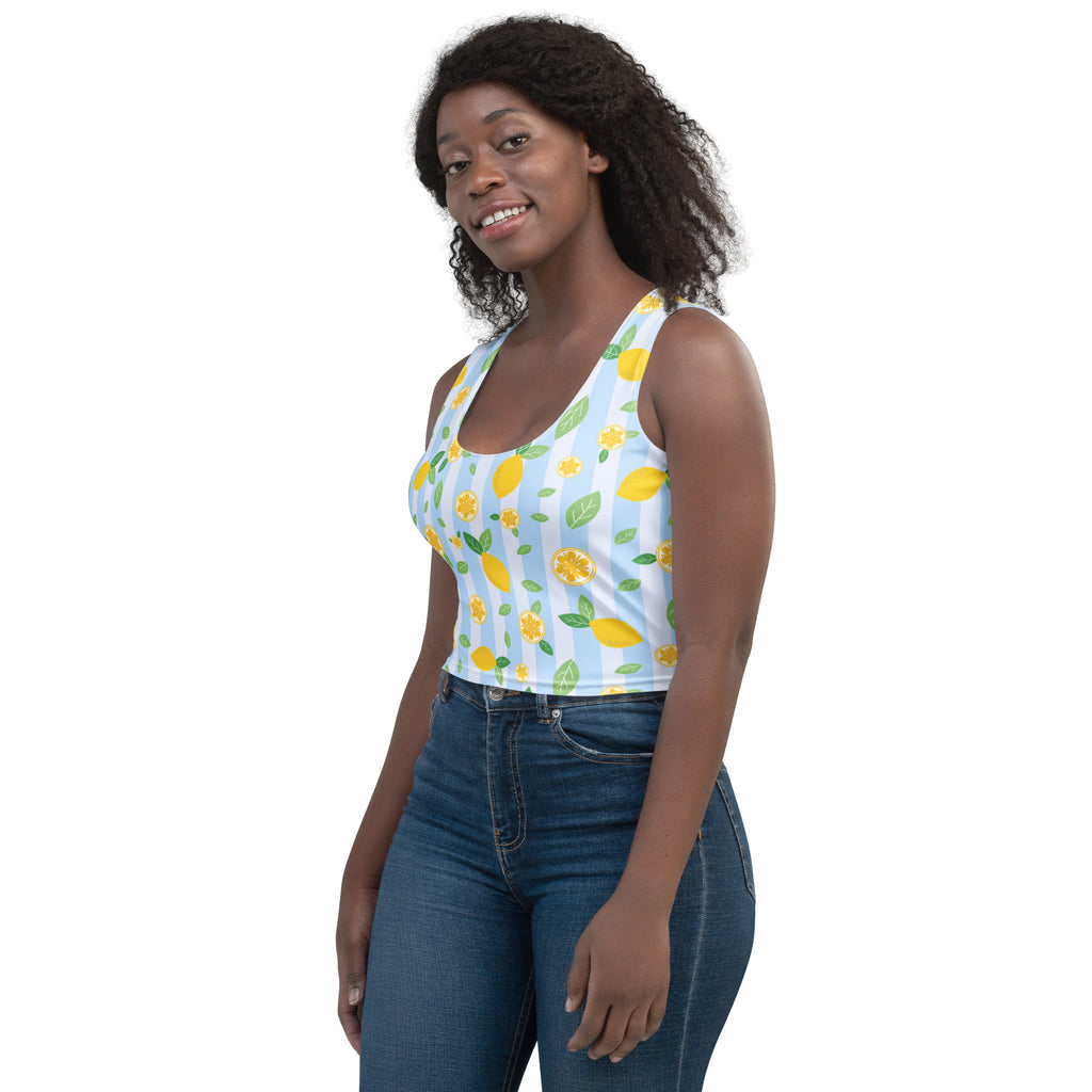 Women's Lemon Stripe Buttery Soft Crop Top- Quick-Drying UPF 50+ Stretch Top