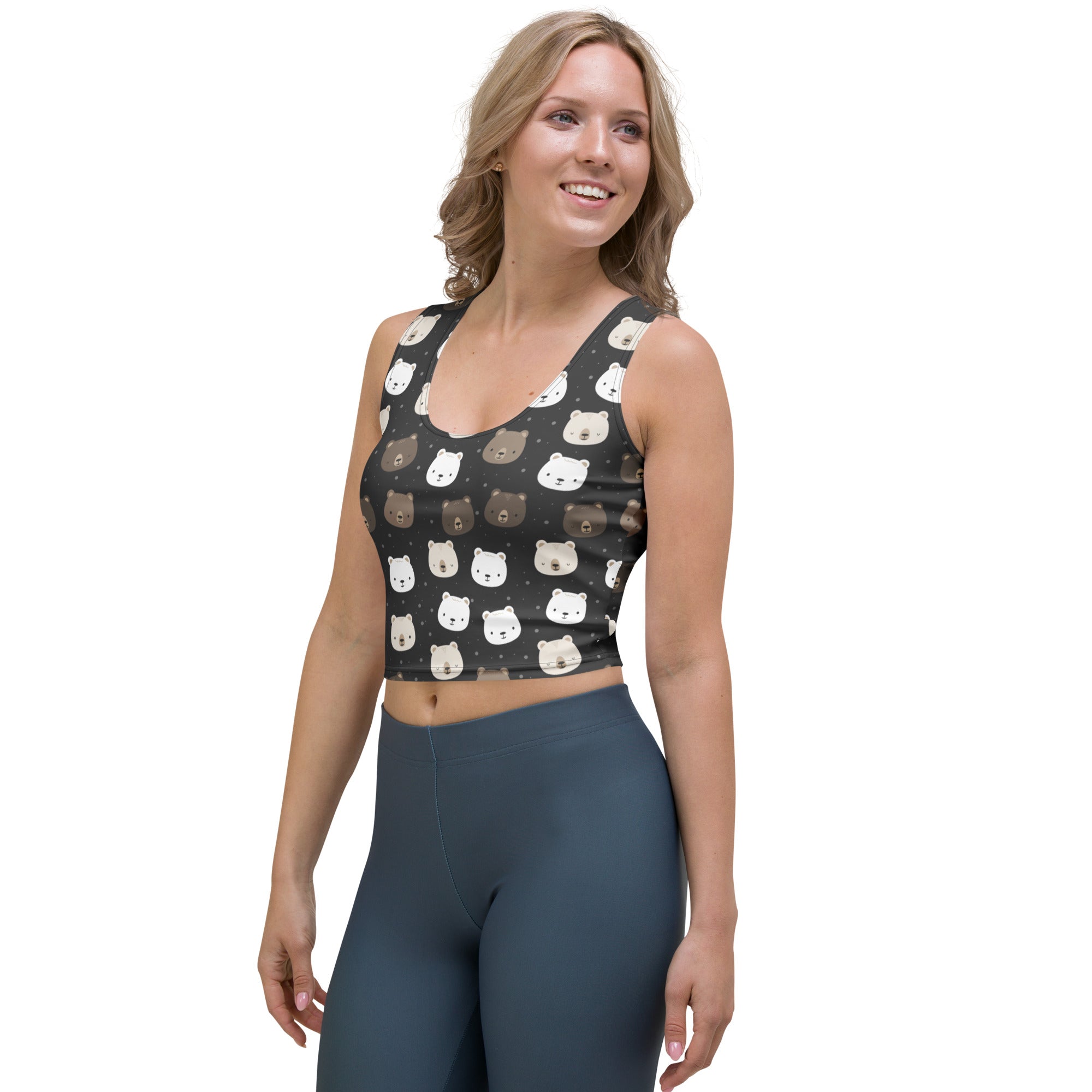 Women's Bear Face Buttery Soft Crop Top- Quick-Drying UPF 50+ Stretch Top