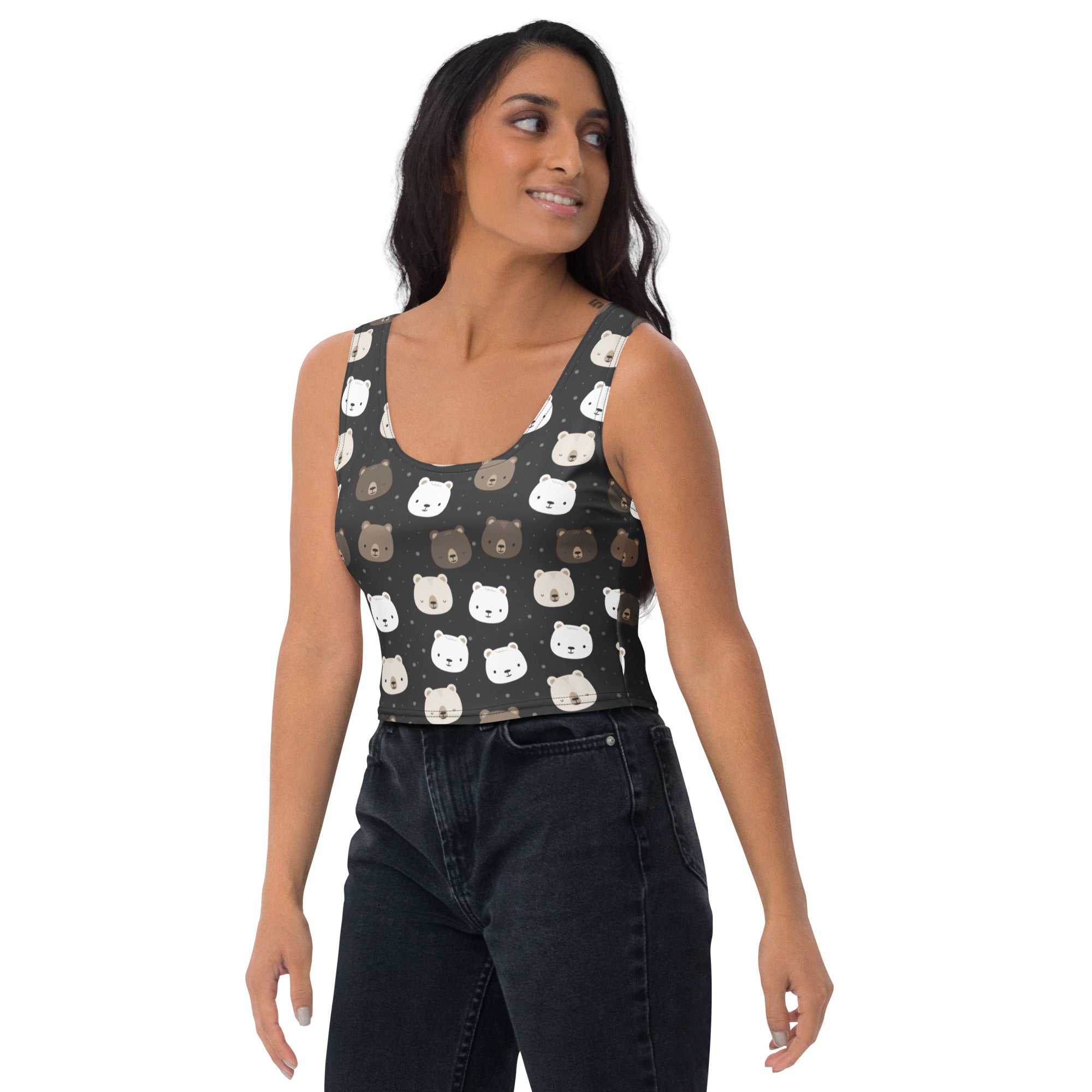 Women's Bear Face Buttery Soft Crop Top- Quick-Drying UPF 50+ Stretch Top
