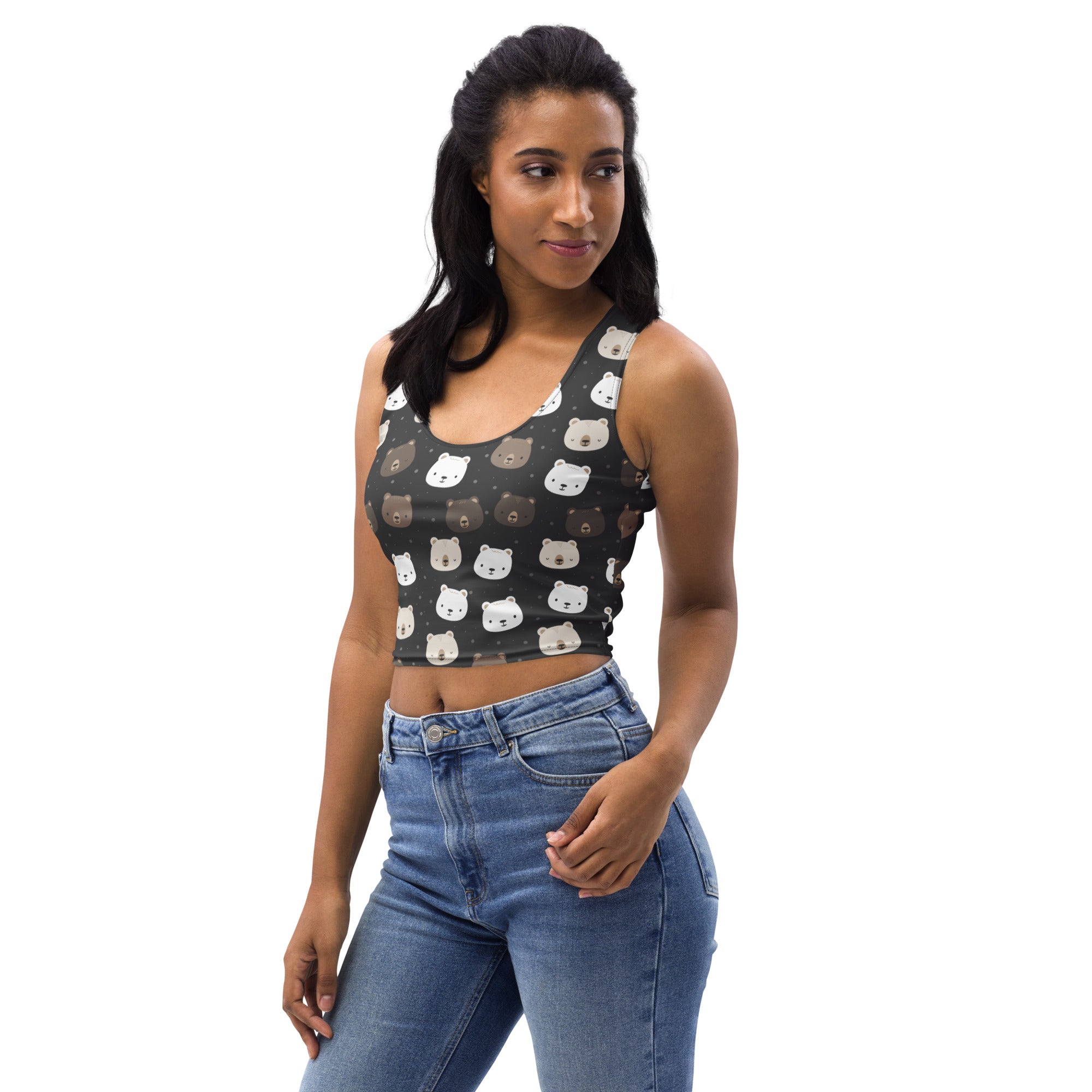 Women's Bear Face Buttery Soft Crop Top- Quick-Drying UPF 50+ Stretch Top
