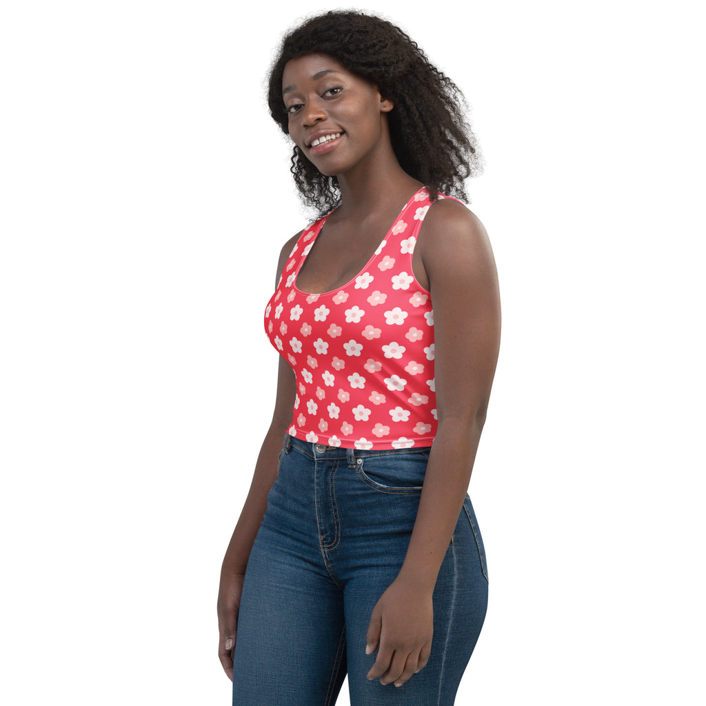Women's Coral Floral Daisy Buttery Soft Crop Top- Quick-Drying UPF 50+ Stretch Top