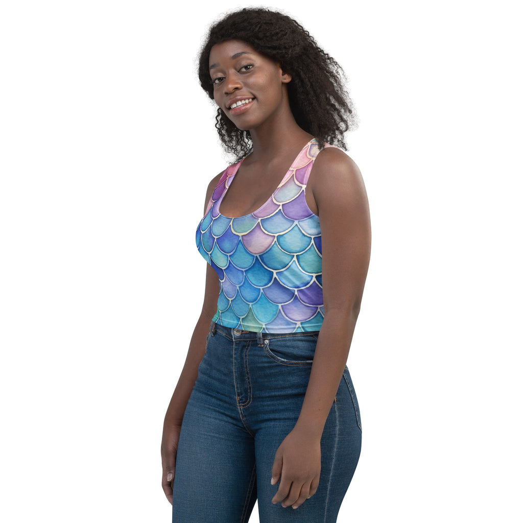 Women's Watercolor Mermaid Buttery Soft Crop Top- Quick-Drying UPF 50+ Stretch Top