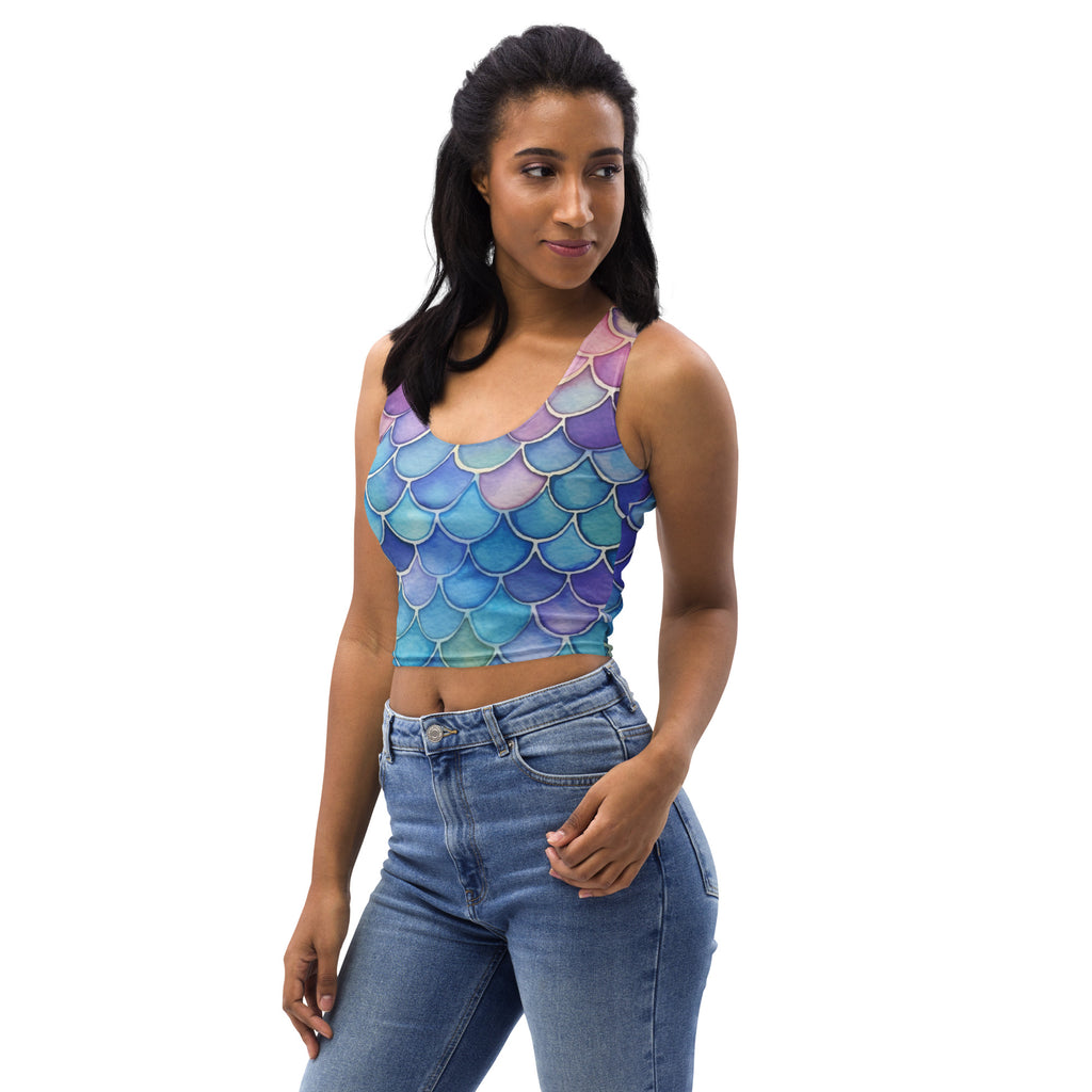 Women's Watercolor Mermaid Buttery Soft Crop Top- Quick-Drying UPF 50+ Stretch Top