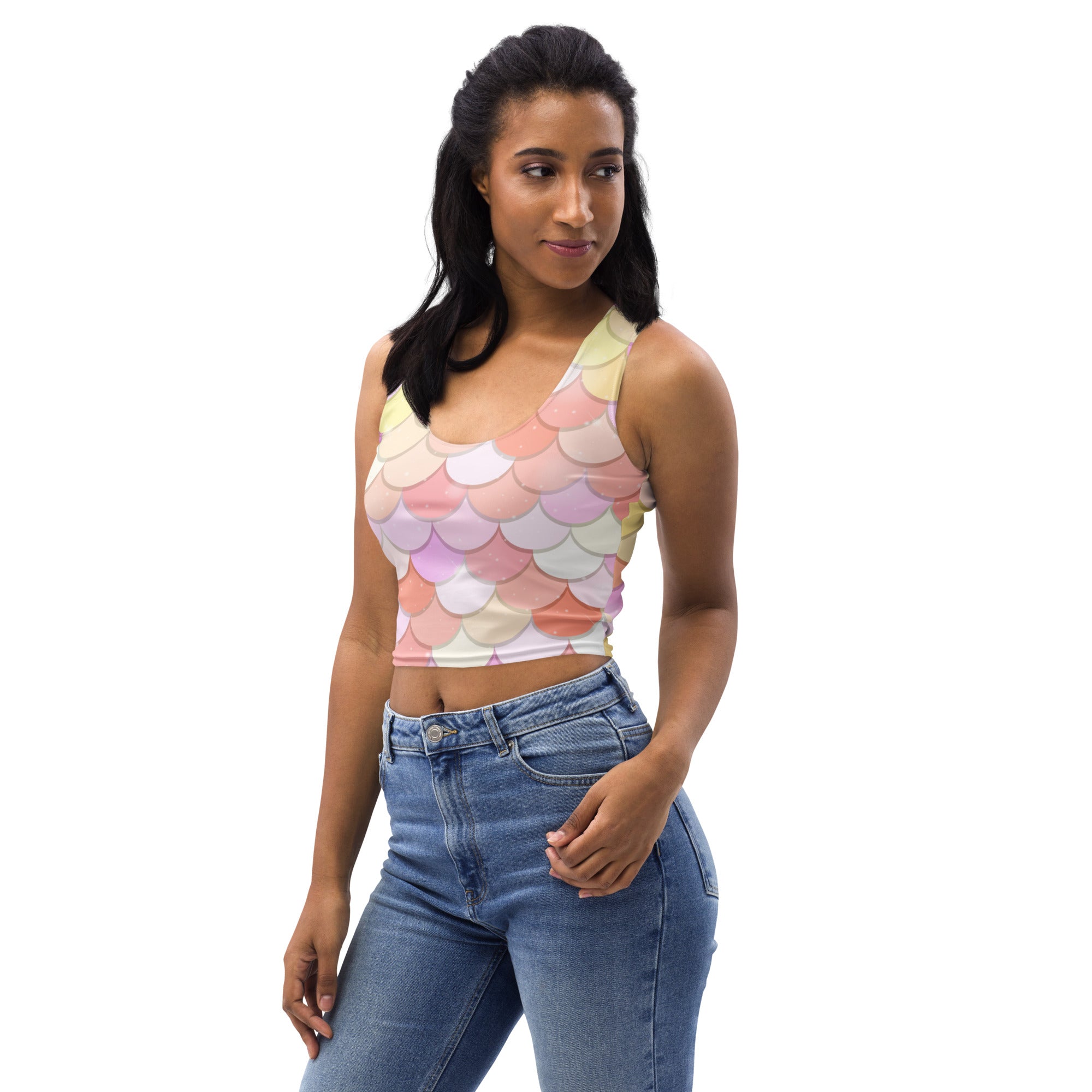 Women's Pink Mermaid Buttery Soft Crop Top- Quick-Drying UPF 50+ Stretch Top