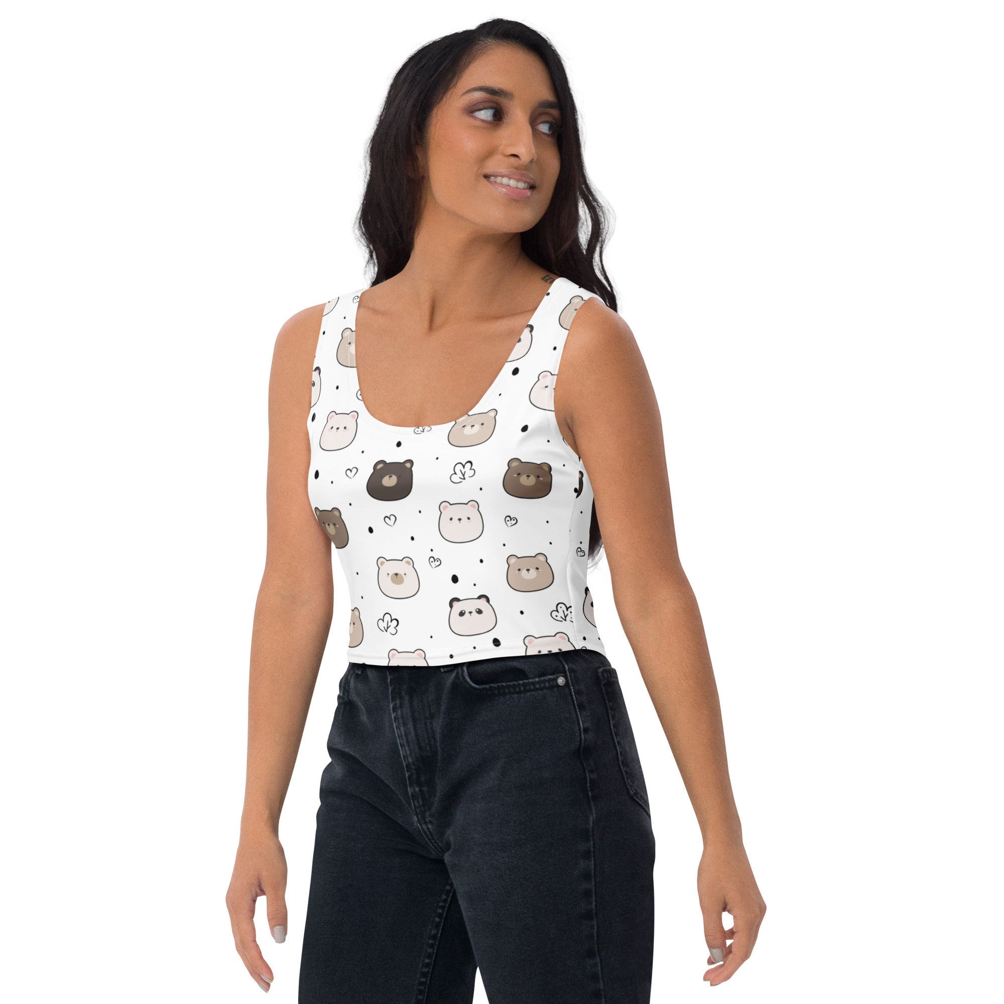 Women's Cute Bear Face Buttery Soft Crop Top- Quick-Drying UPF 50+ Stretch Top