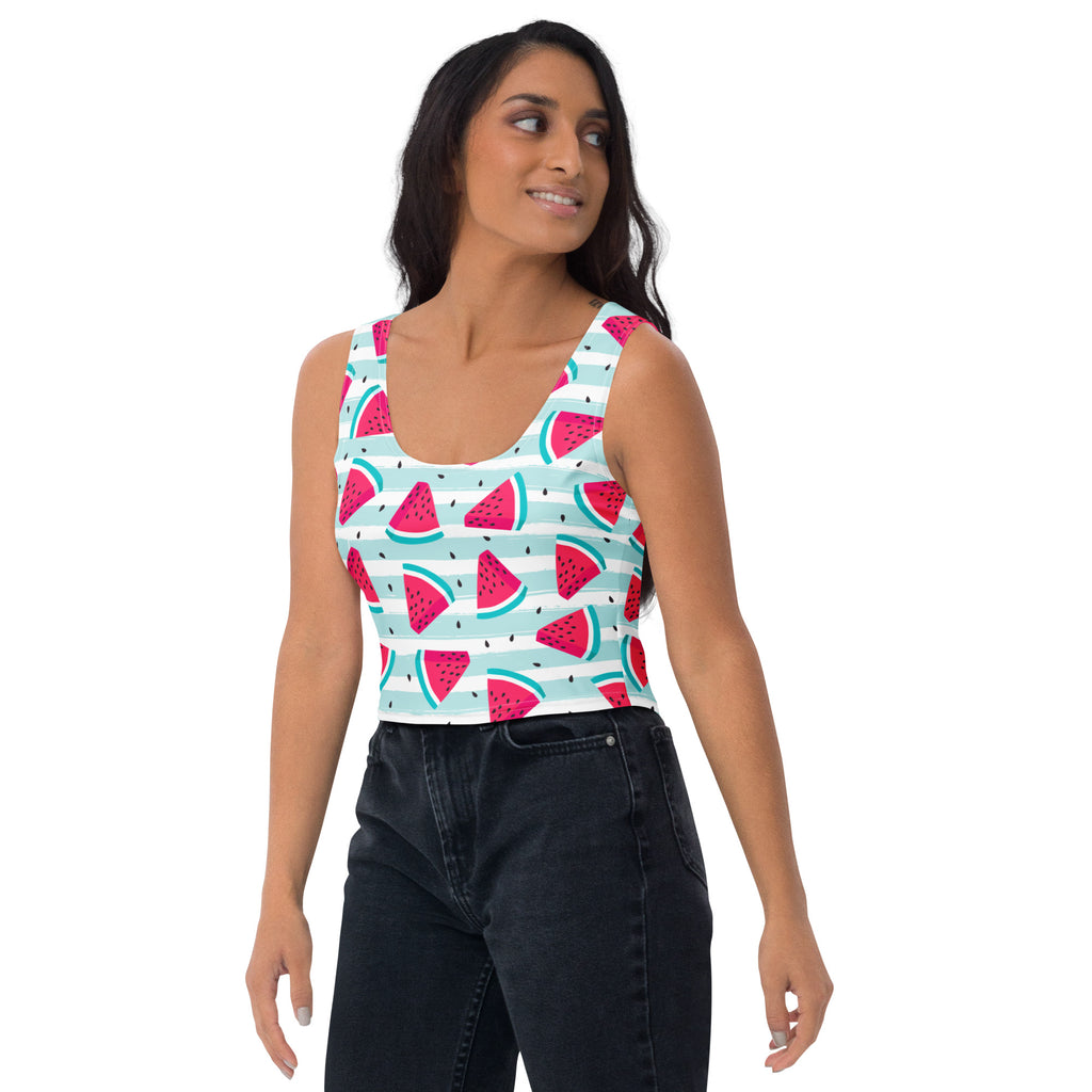 Women's Watermelon Stripe Buttery Soft Crop Top- Quick-Drying UPF 50+ Stretch Top