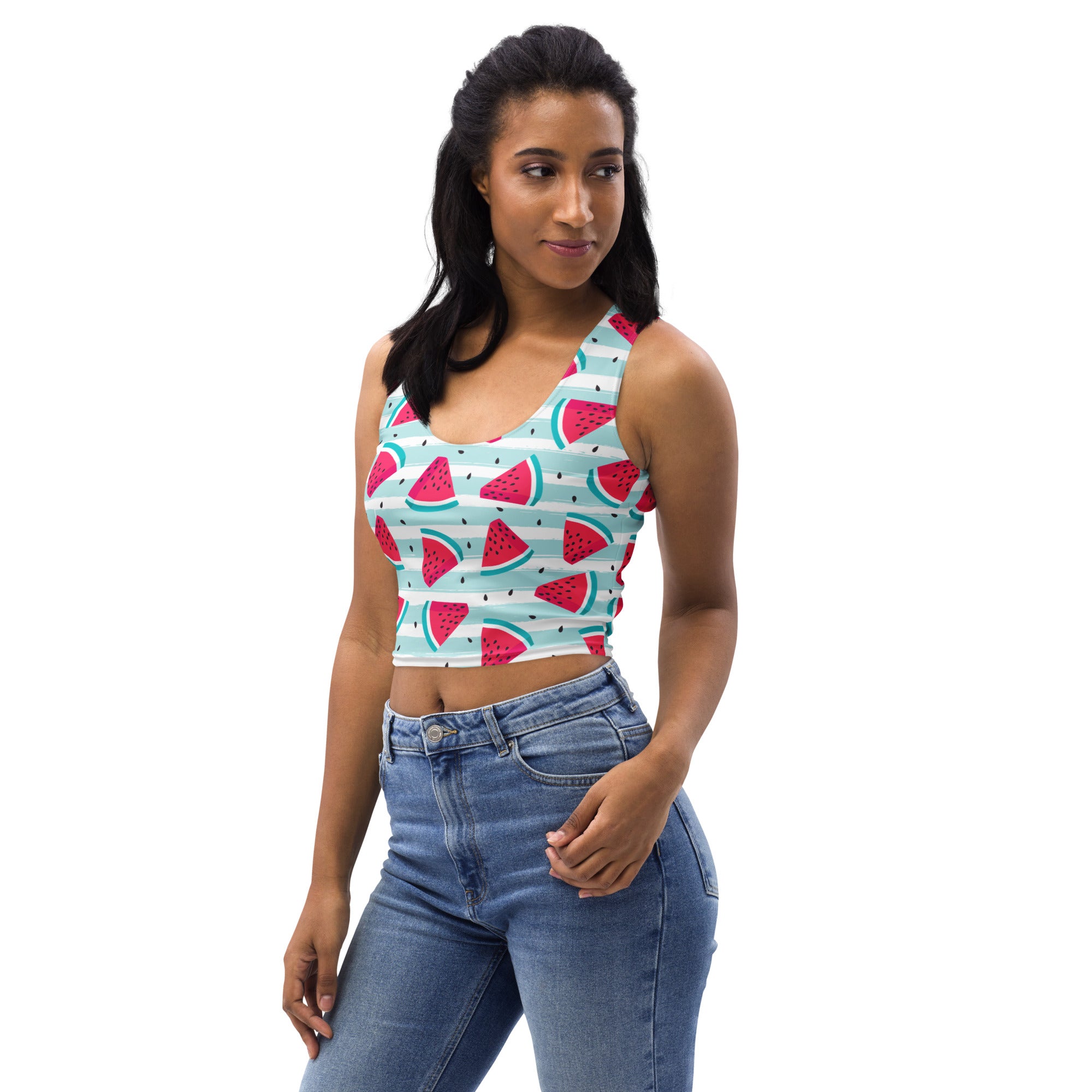 Women's Watermelon Stripe Buttery Soft Crop Top- Quick-Drying UPF 50+ Stretch Top